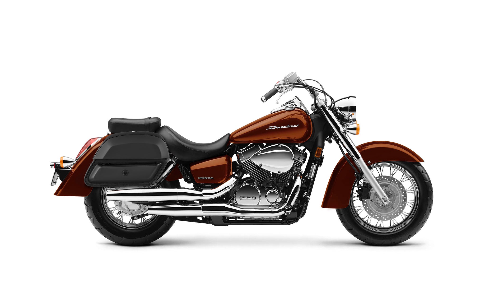 28L - Wraith Medium Shadow 1100 Aero Leather Motorcycle Saddlebags BAG on Bike View @expand