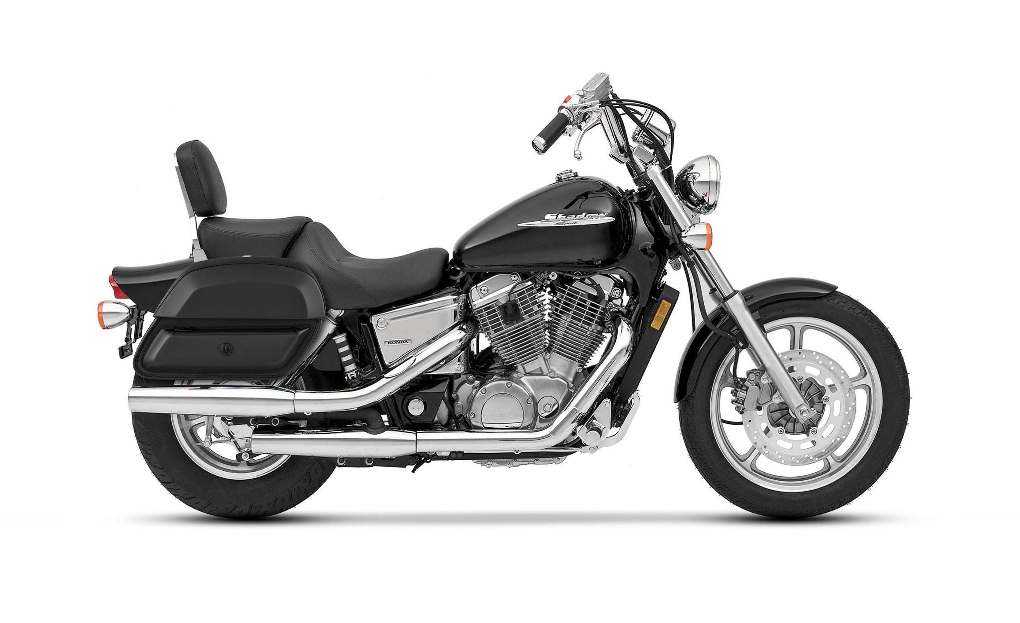 28L - Wraith Medium Shadow 1100 Spirit Leather Motorcycle Saddlebags BAG on Bike View @expand