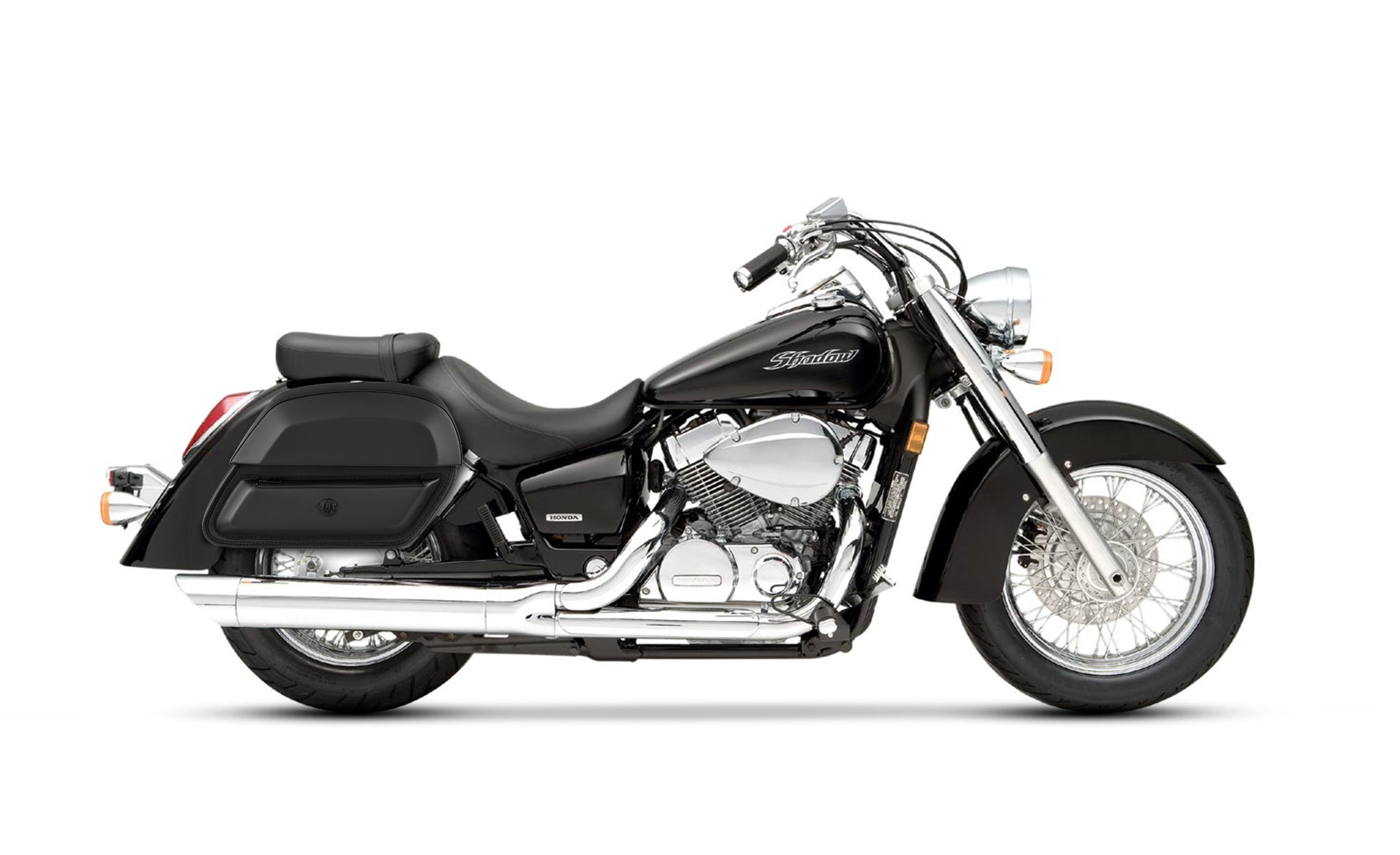 28L - Wraith Medium Shadow 750 Aero Leather Motorcycle Saddlebags BAG on Bike View @expand