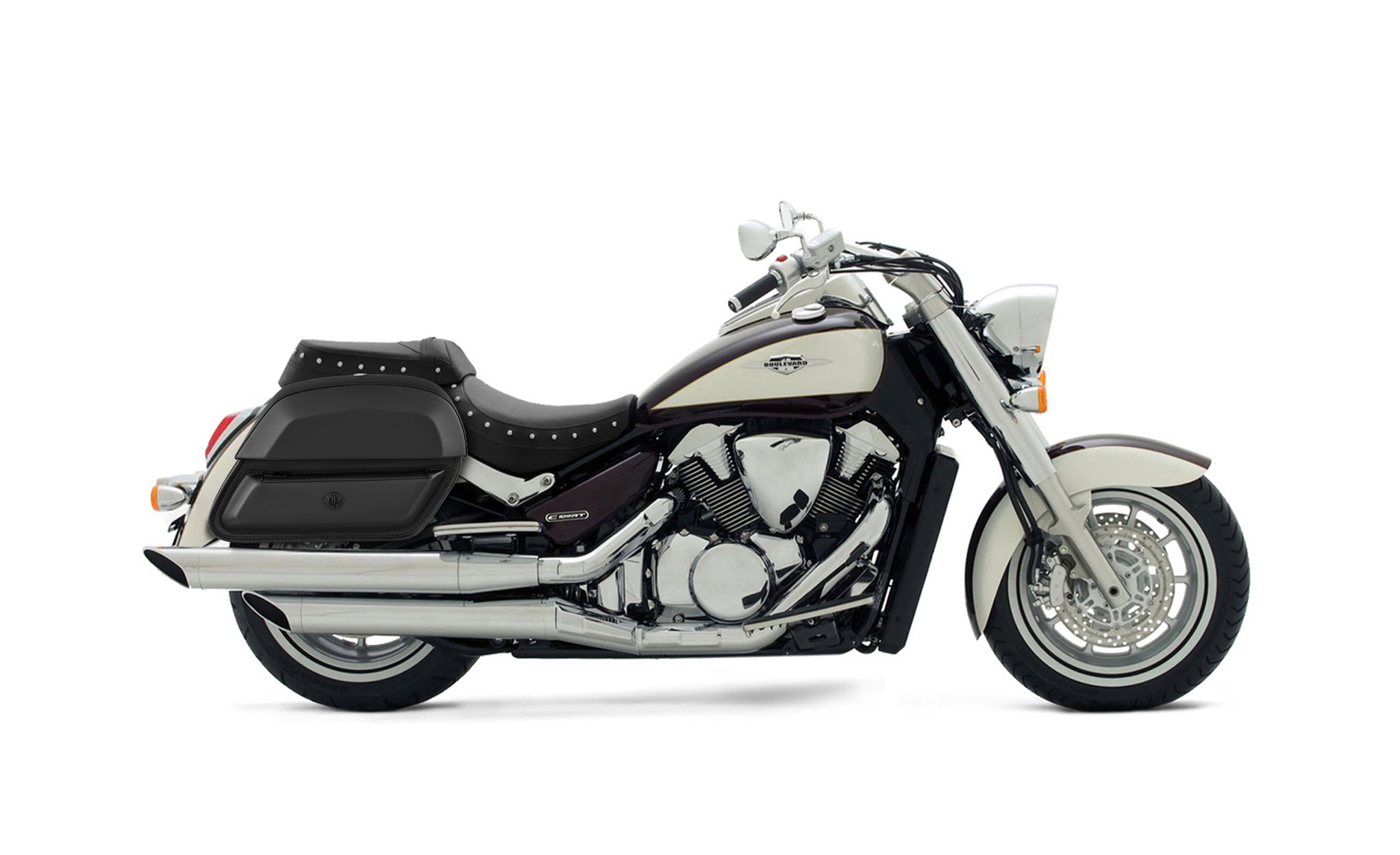 28L - Wraith Medium Suzuki Boulevard C109 Leather Motorcycle Saddlebags BAG on Bike View @expand