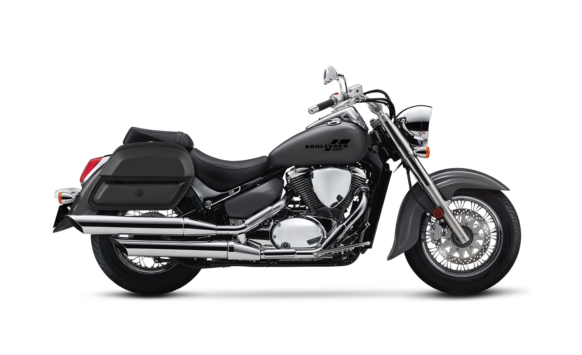 28L - Wraith Medium Suzuki Boulevard C50 VL800 Leather Motorcycle Saddlebags BAG on Bike View @expand