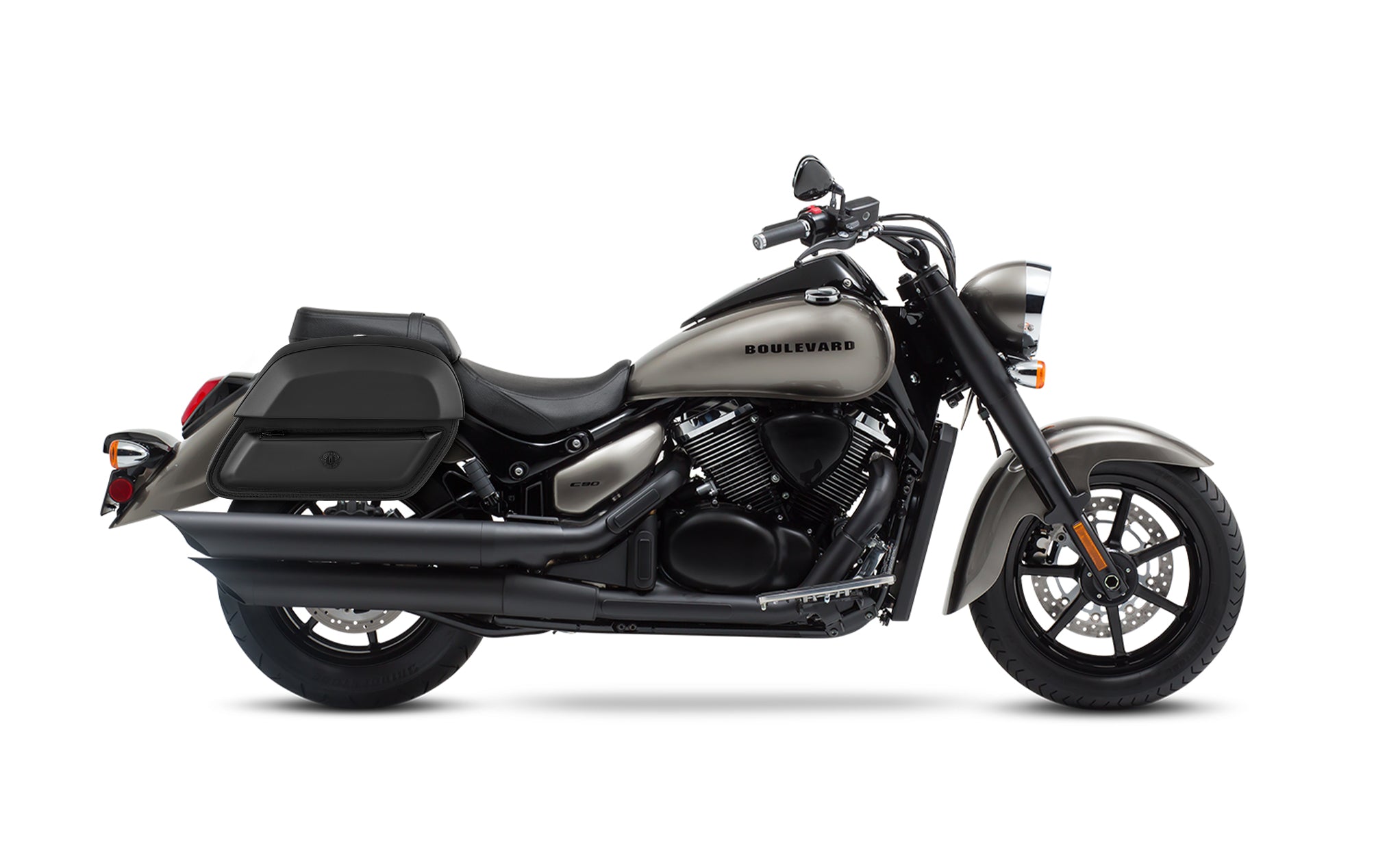 28L - Wraith Medium Suzuki Boulevard C90 VL1500 Leather Motorcycle Saddlebags BAG on Bike View @expand