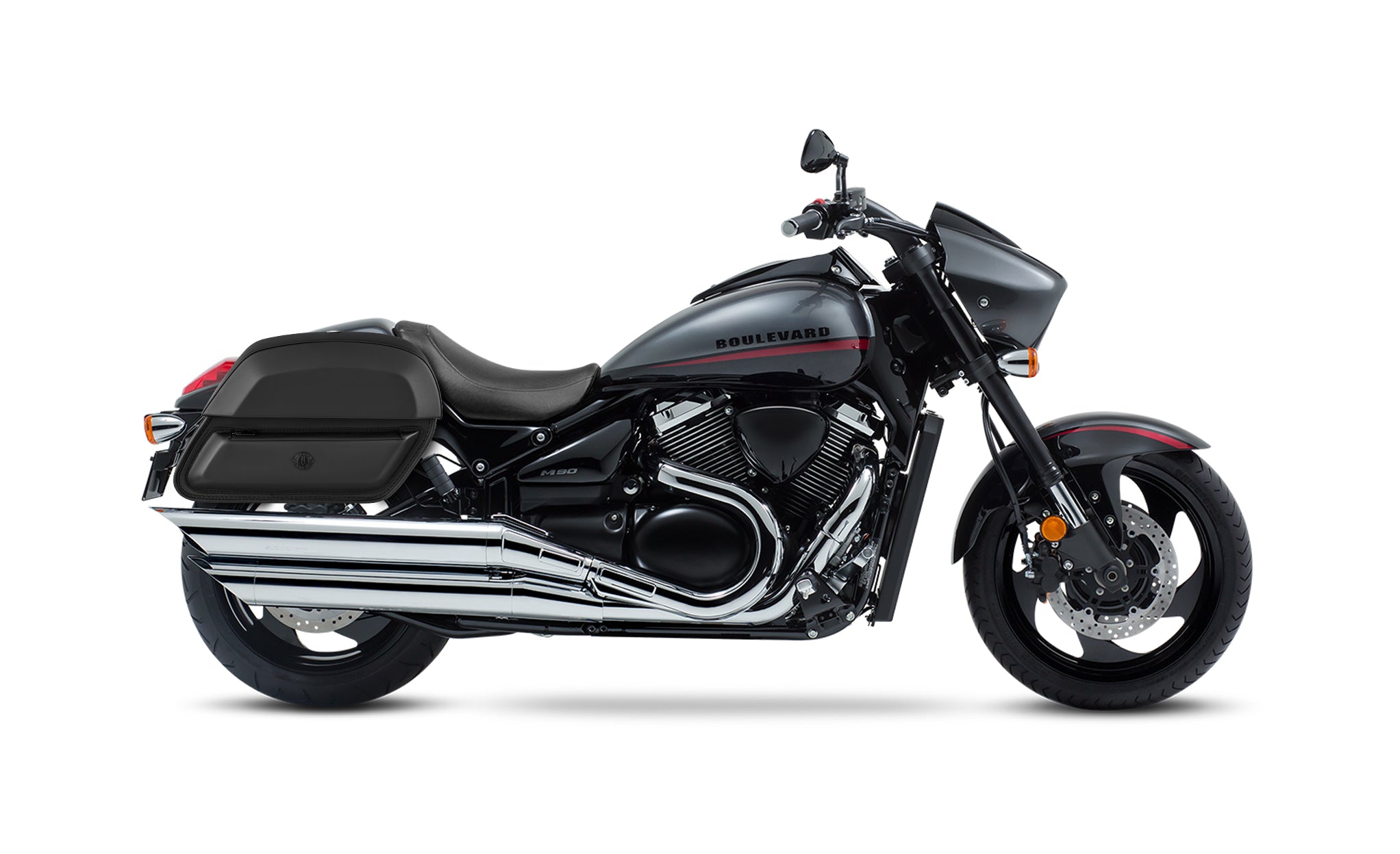 28L - Wraith Medium Suzuki Boulevard M90 VZ1500 Leather Motorcycle Saddlebags BAG on Bike View @expand