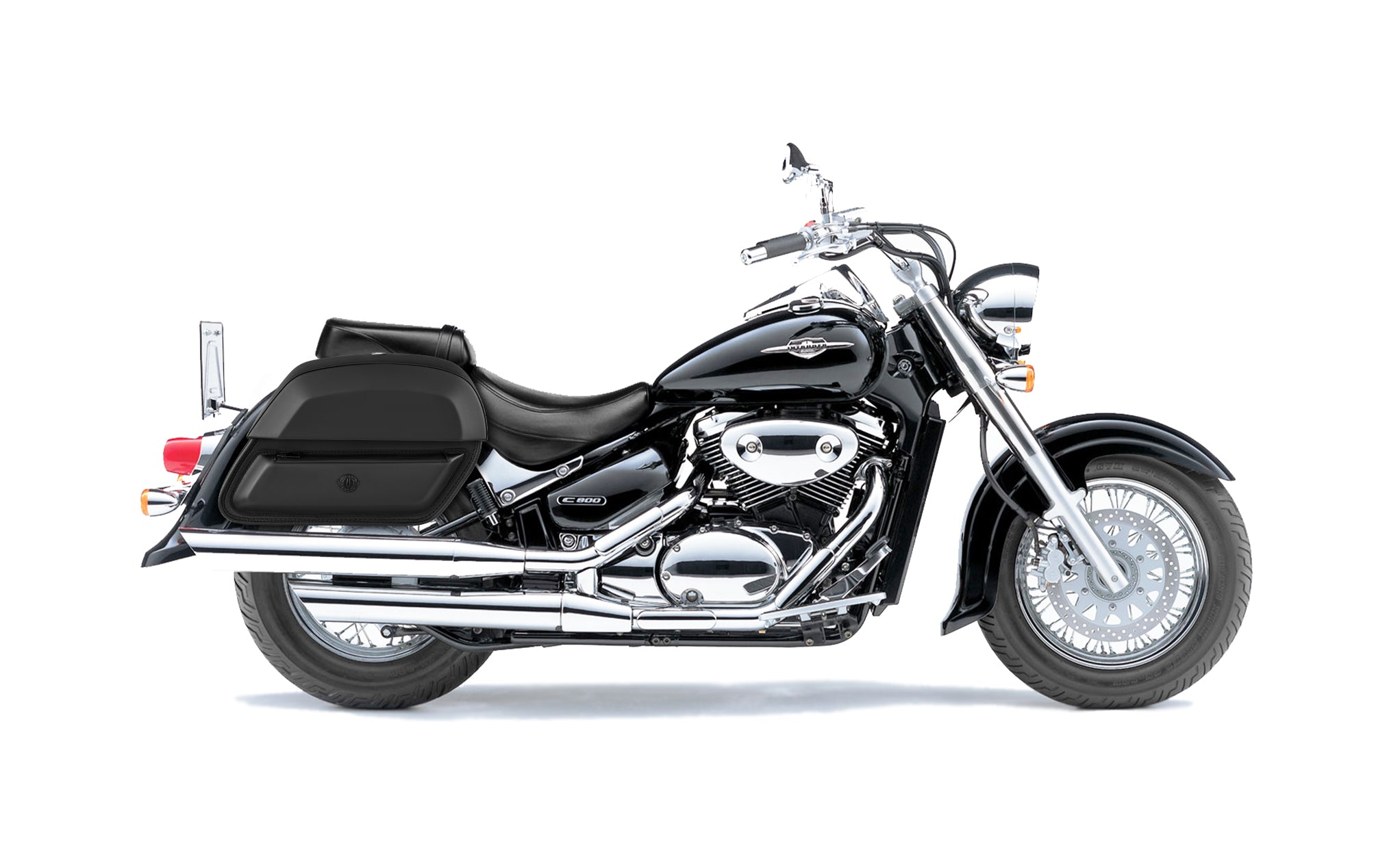 28L - Wraith Medium Suzuki Volusia 800 Leather Motorcycle Saddlebags BAG on Bike View @expand