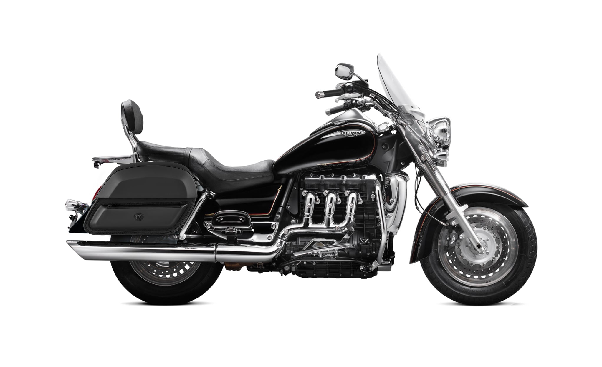 28L - Wraith Medium Triumph Rocket III Touring Leather Motorcycle Saddlebags BAG on Bike View @expand