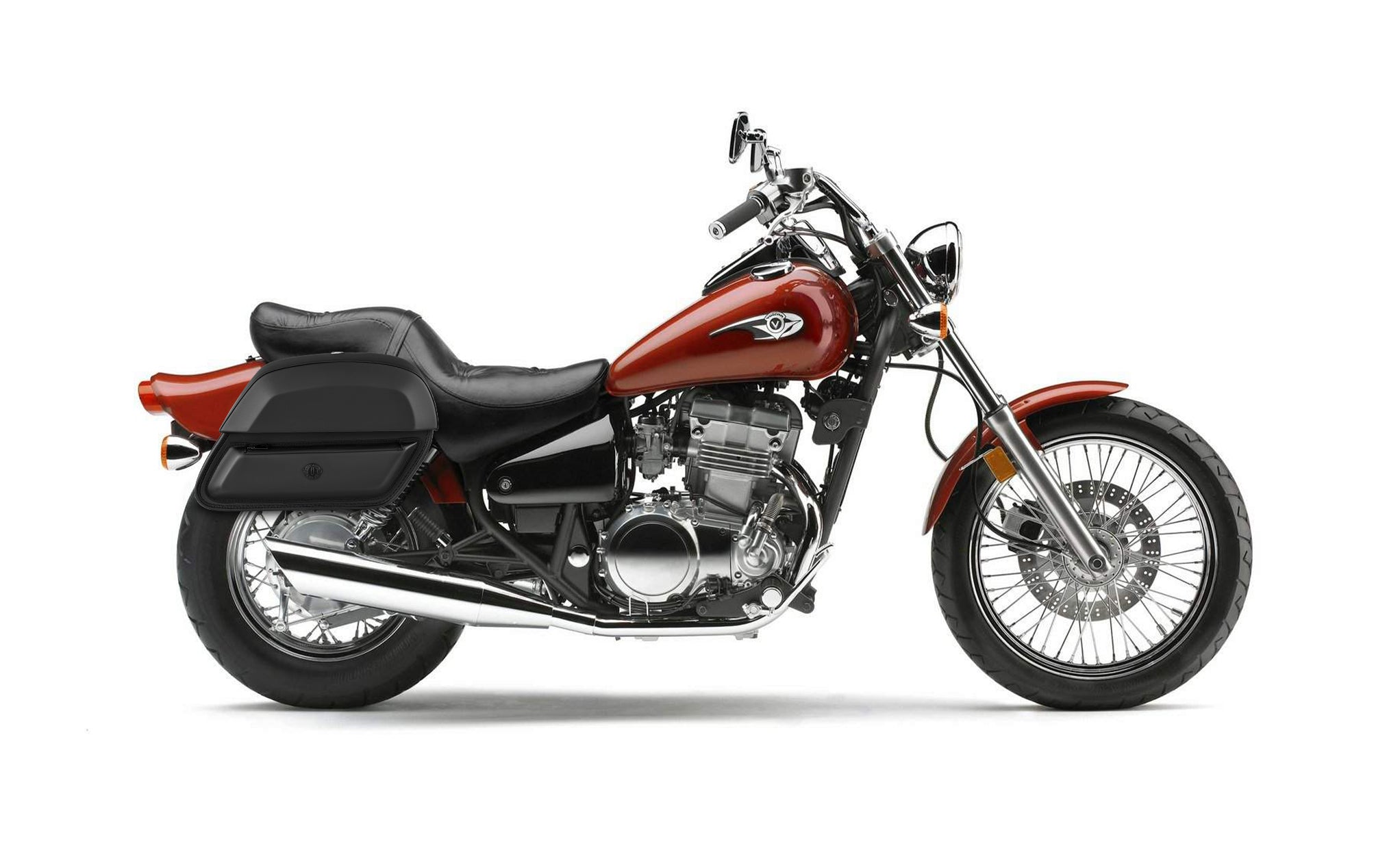 28L - Wraith Medium Vulcan 500 EN500 Leather Motorcycle Saddlebags BAG on Bike View @expand