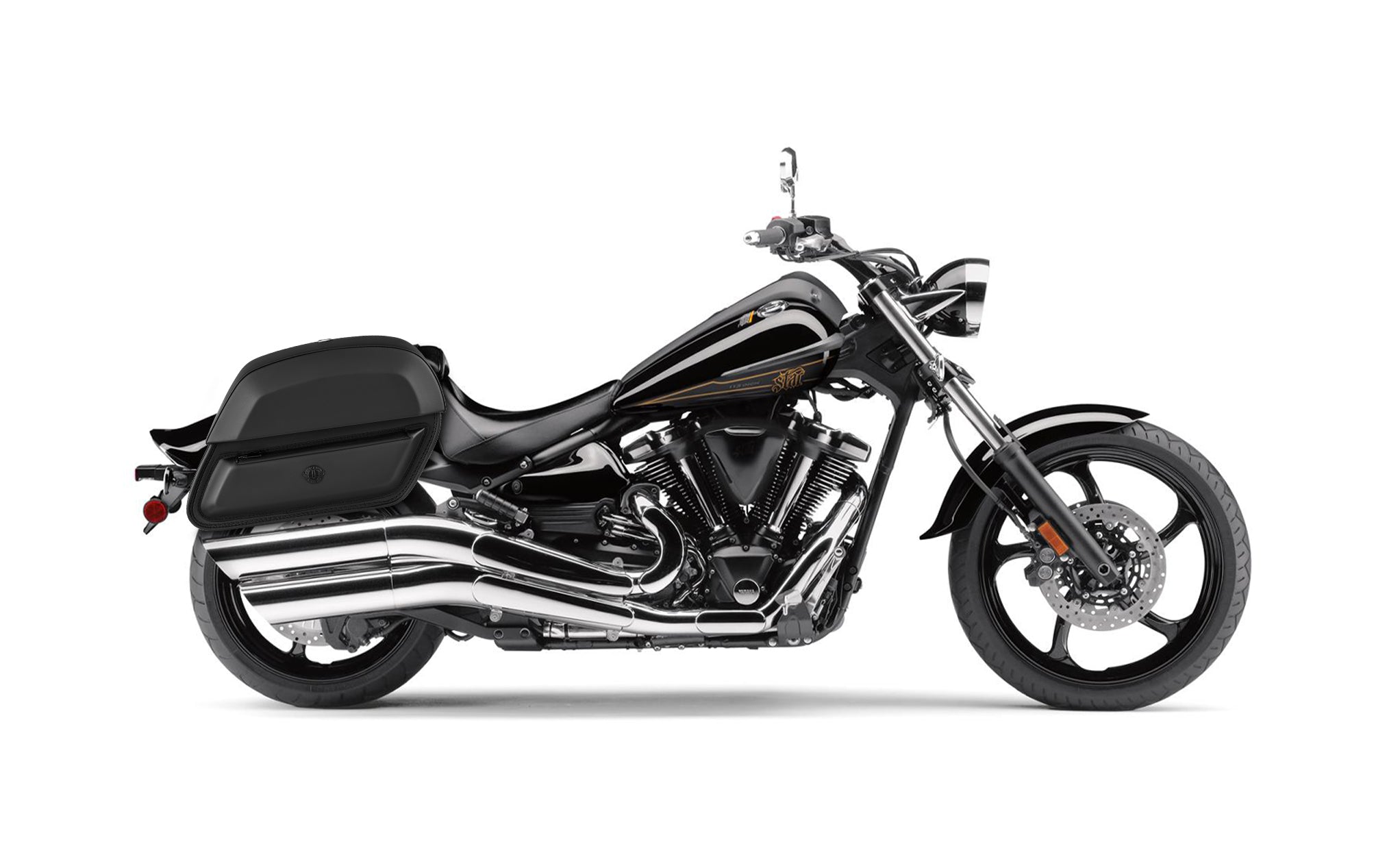 28L - Wraith Medium Yamaha Raider Leather Motorcycle Saddlebags BAG on Bike View @expand
