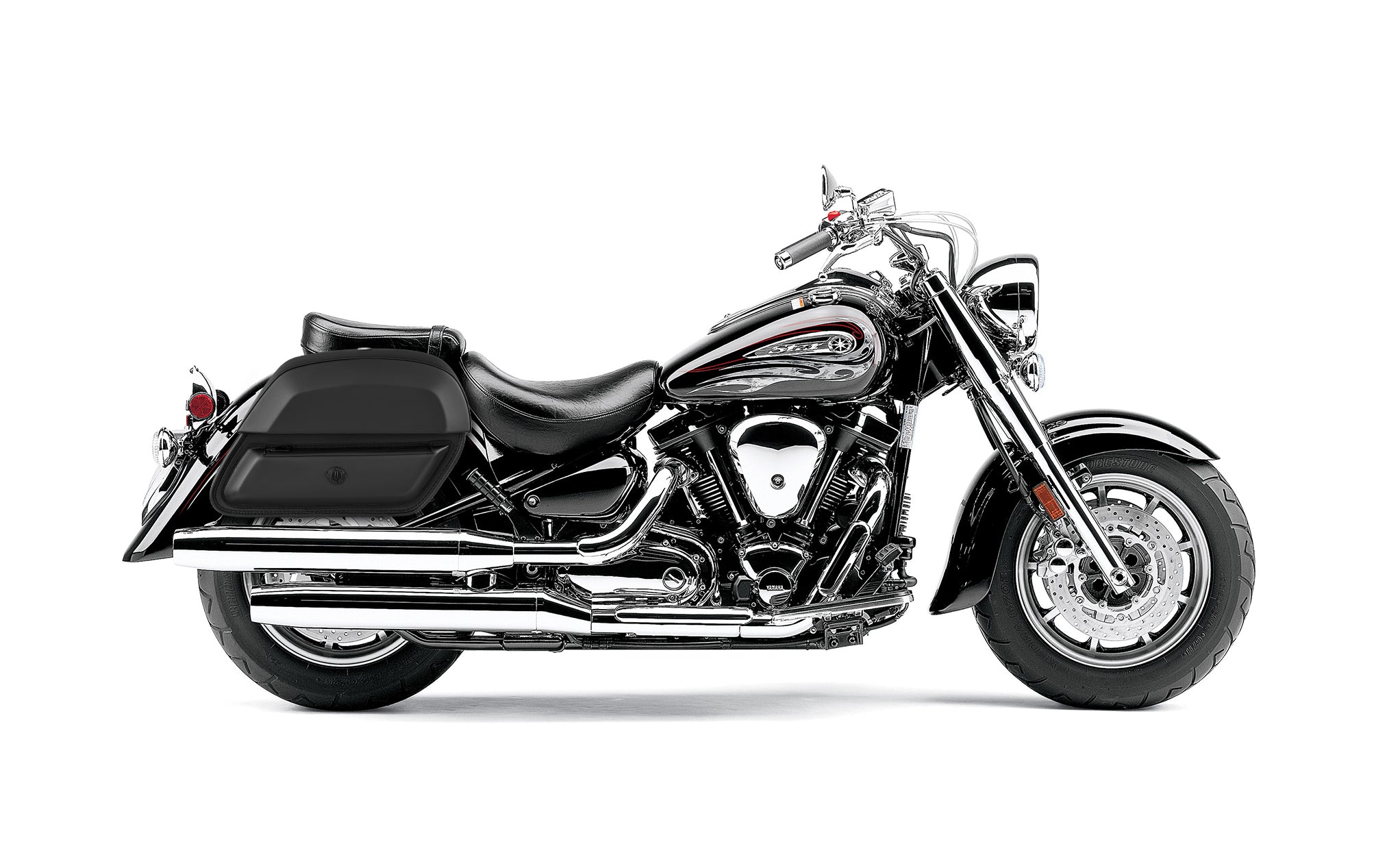 28L - Wraith Medium Yamaha Road Star S Midnight Leather Motorcycle Saddlebags BAG on Bike View @expand