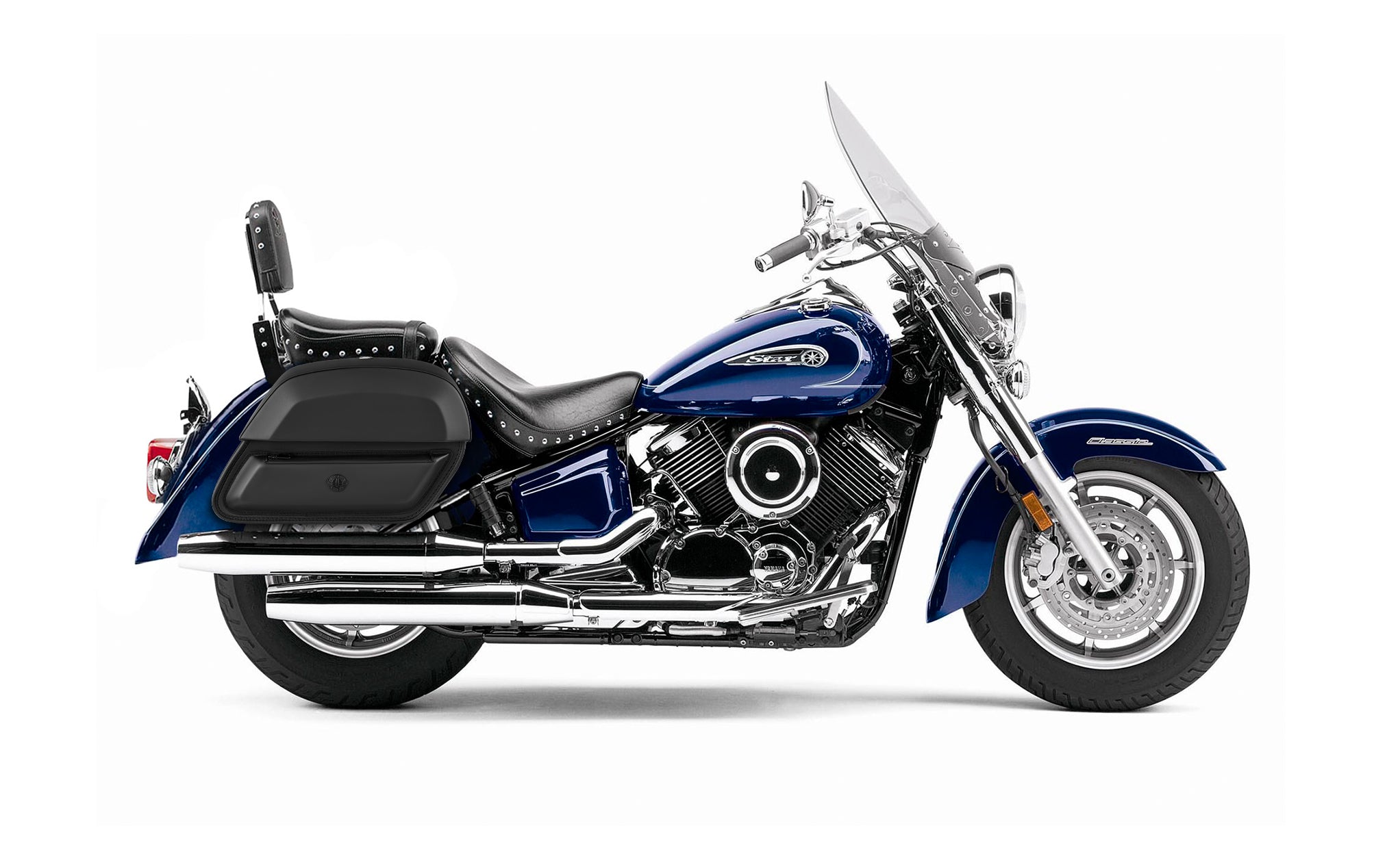 28L - Wraith Medium Yamaha Silverado Leather Motorcycle Saddlebags BAG on Bike View @expand