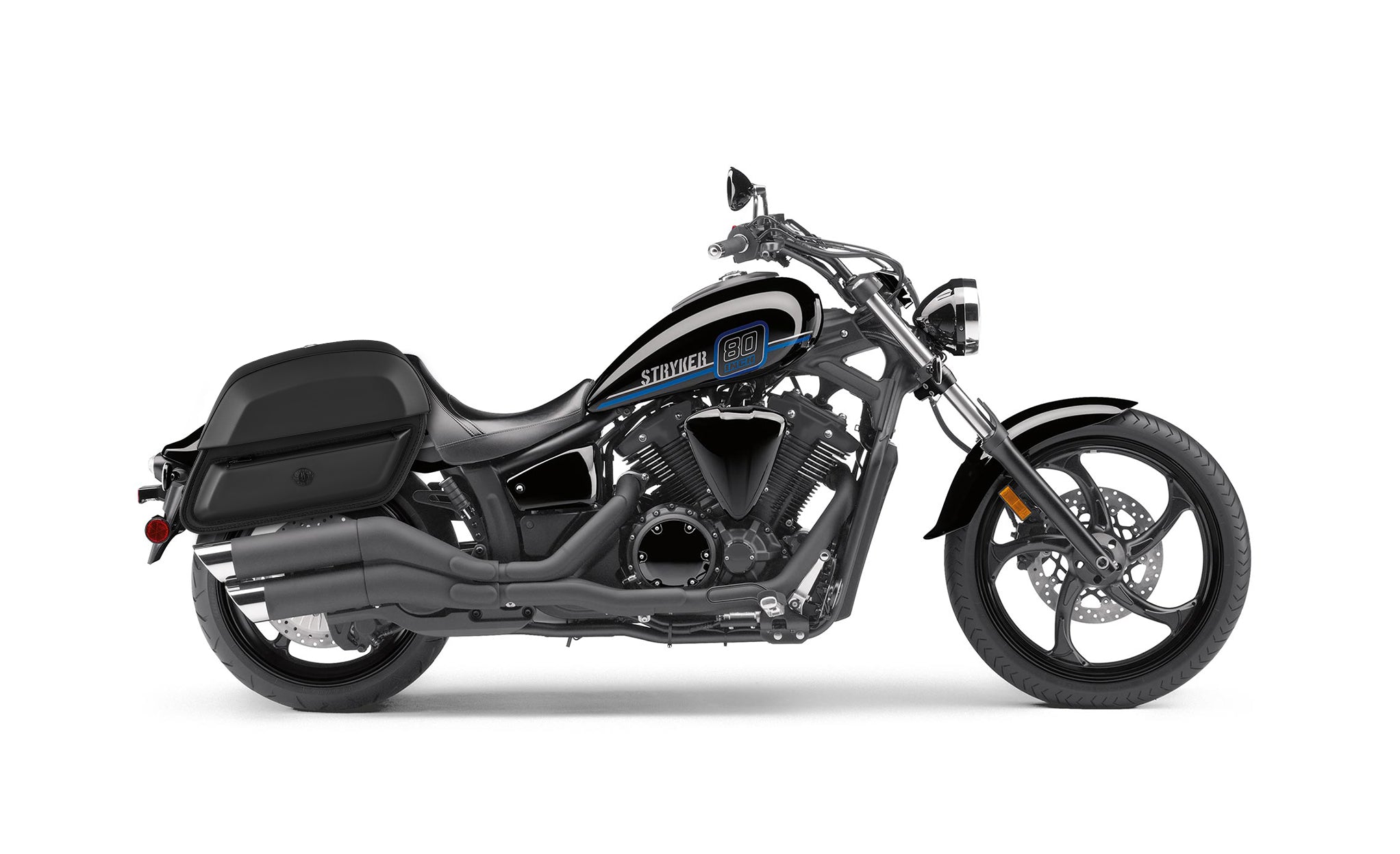 28L - Wraith Medium Yamaha Stryker Leather Motorcycle Saddlebags BAG on Bike View @expand