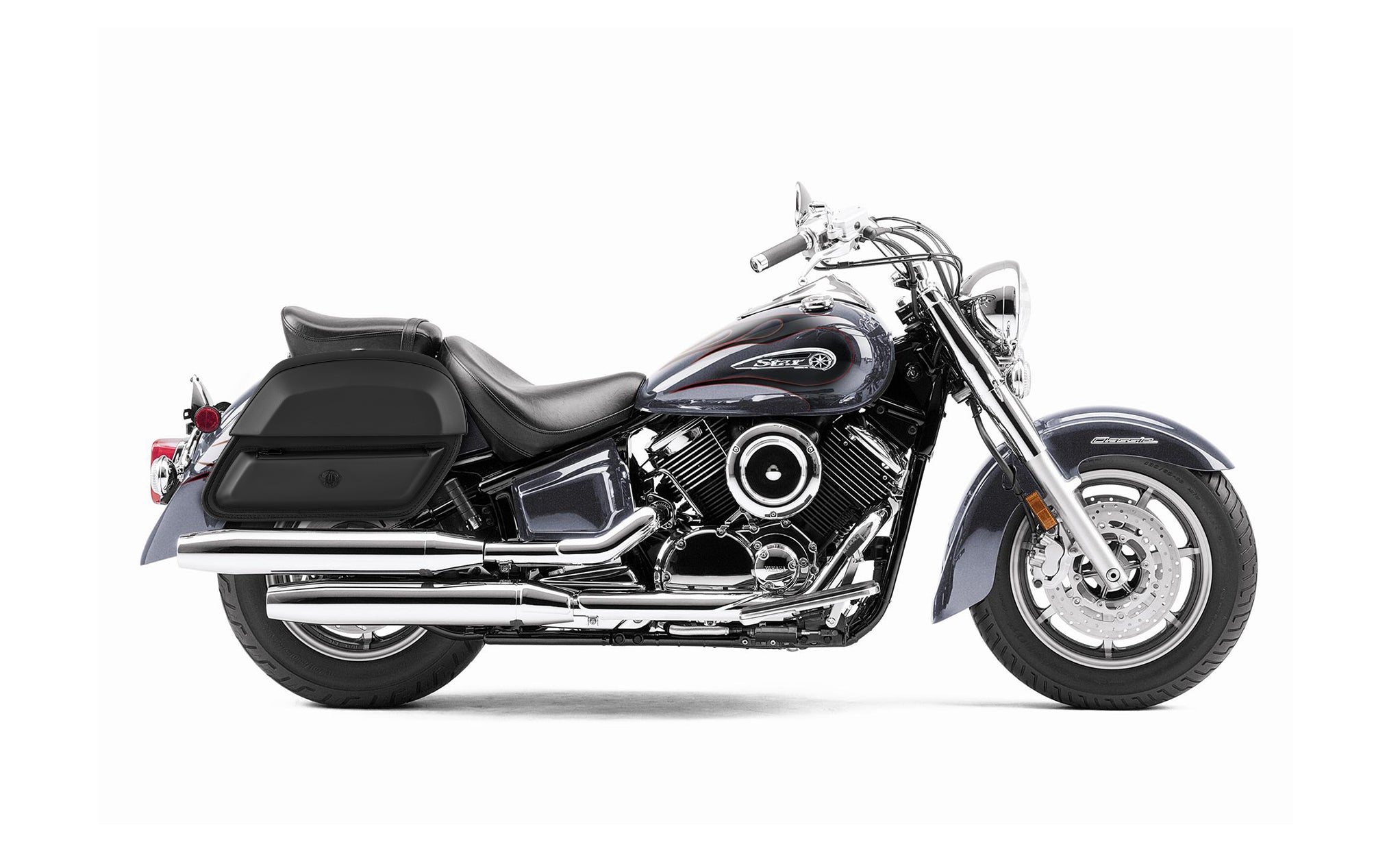 28L - Wraith Medium Yamaha V Star 1100 Classic XVS11A Leather Motorcycle Saddlebags BAG on Bike View @expand