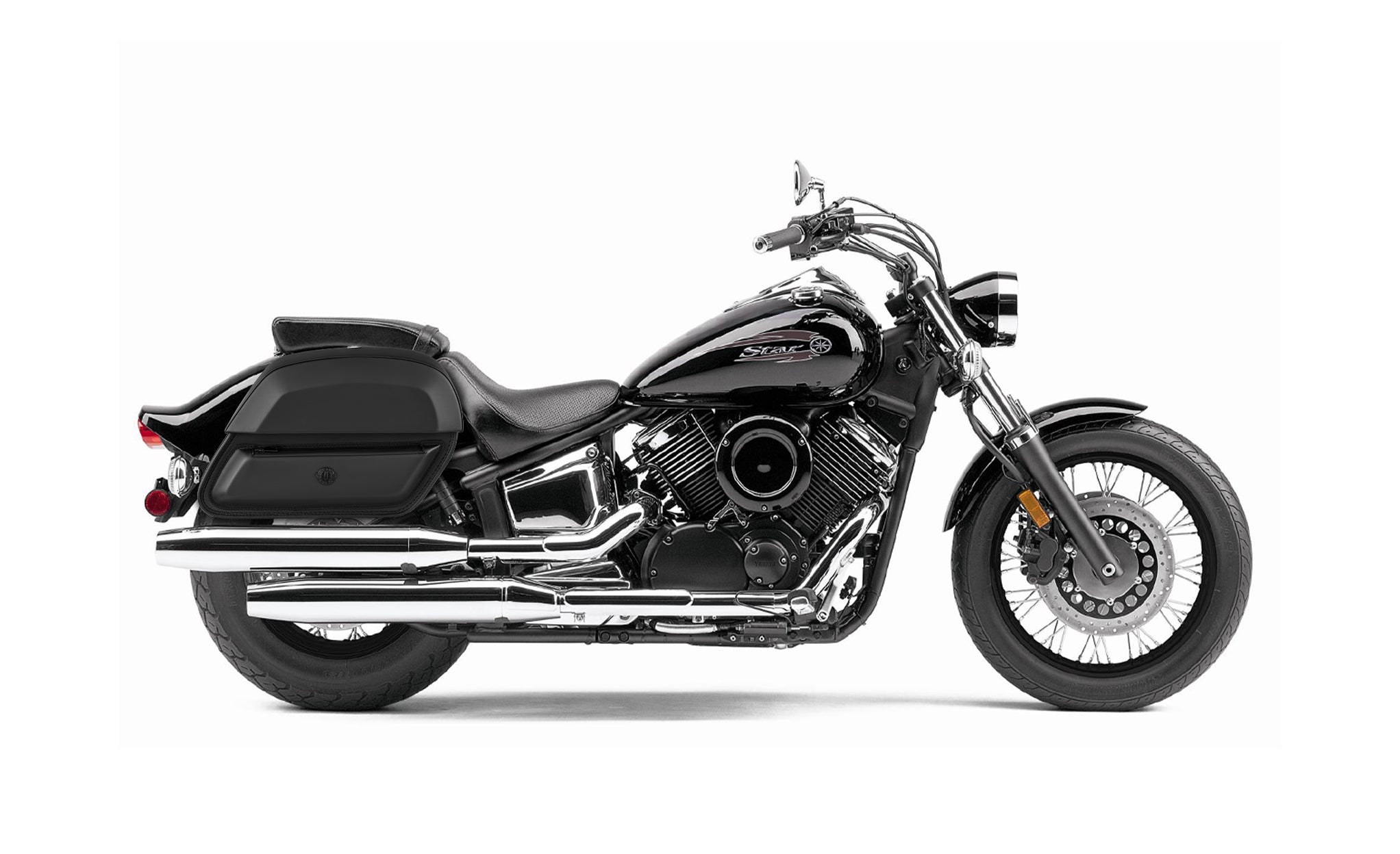 28L - Wraith Medium Yamaha V Star 1100 Custom XVS11T Leather Motorcycle Saddlebags BAG on Bike View @expand
