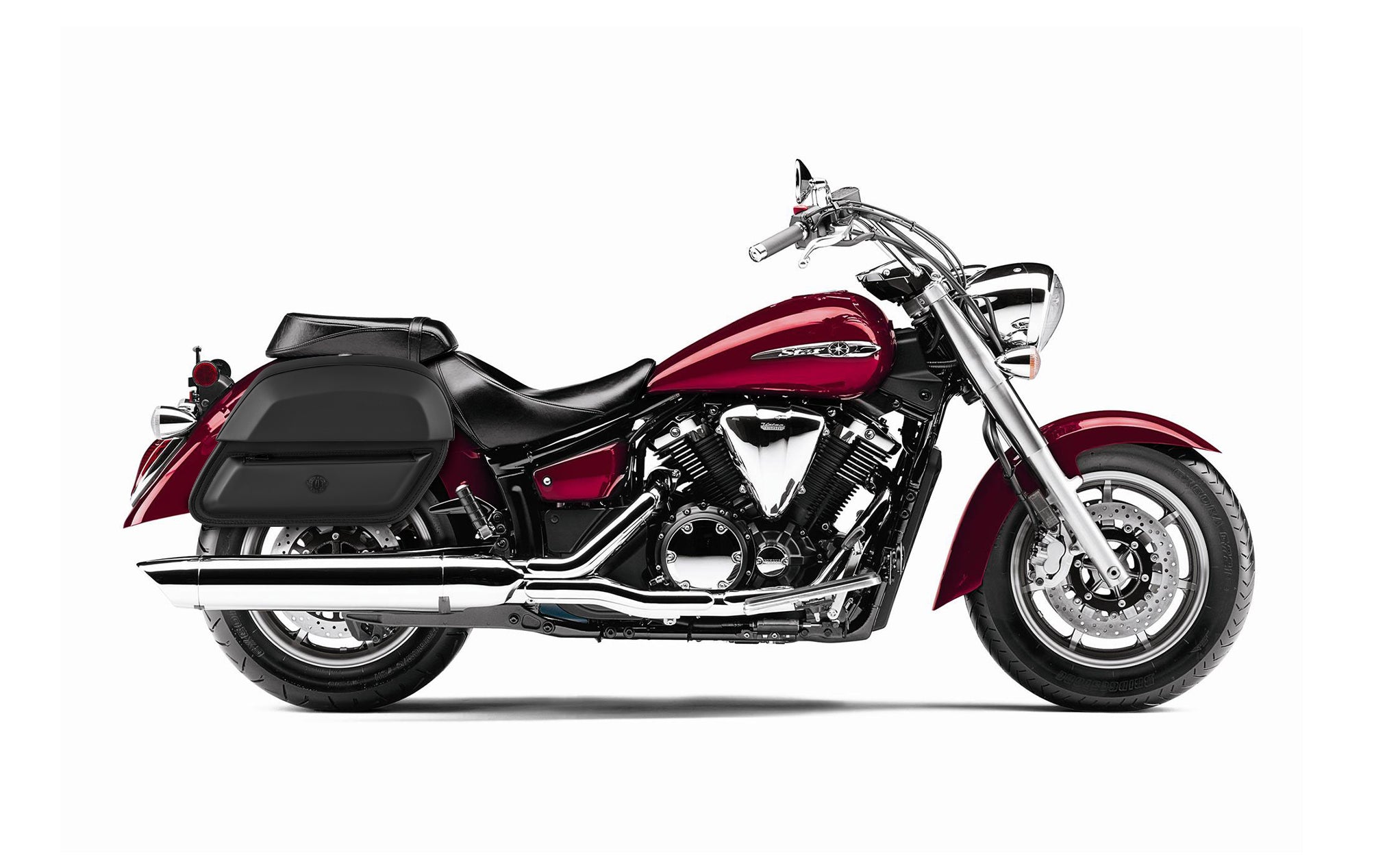 28L - Wraith Medium Yamaha V Star 1300 Classic XVS1300A Leather Motorcycle Saddlebags BAG on Bike View @expand