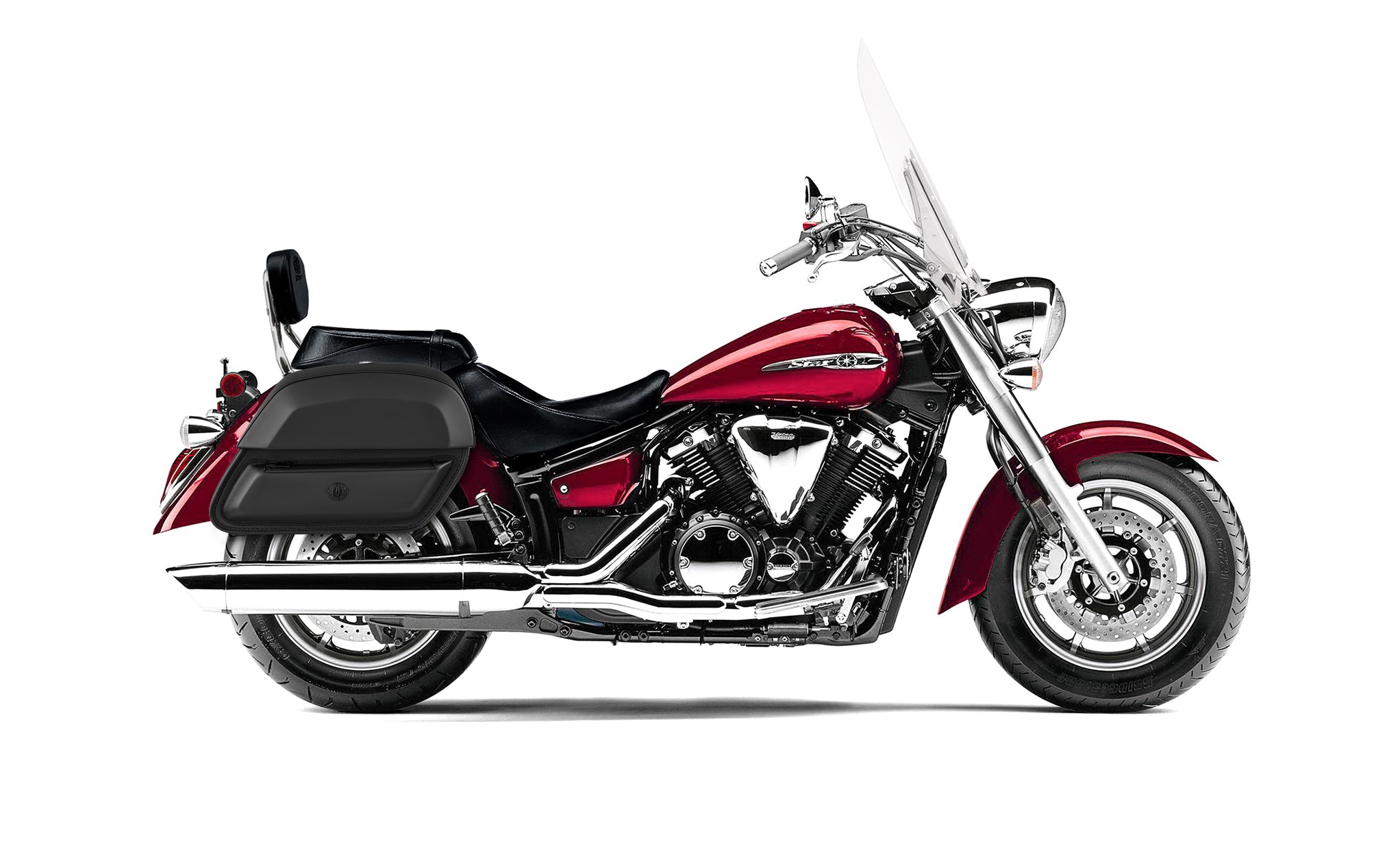 28L - Wraith Medium Yamaha V Star 1300 Tourer Leather Motorcycle Saddlebags BAG on Bike View @expand