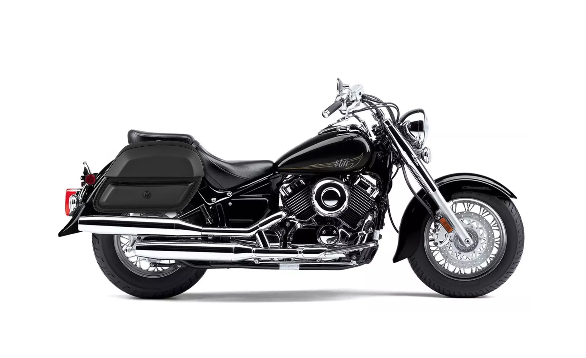 28L - Wraith Medium Yamaha V Star 650 Classic XVS65A Leather Motorcycle Saddlebags BAG on Bike View @expand