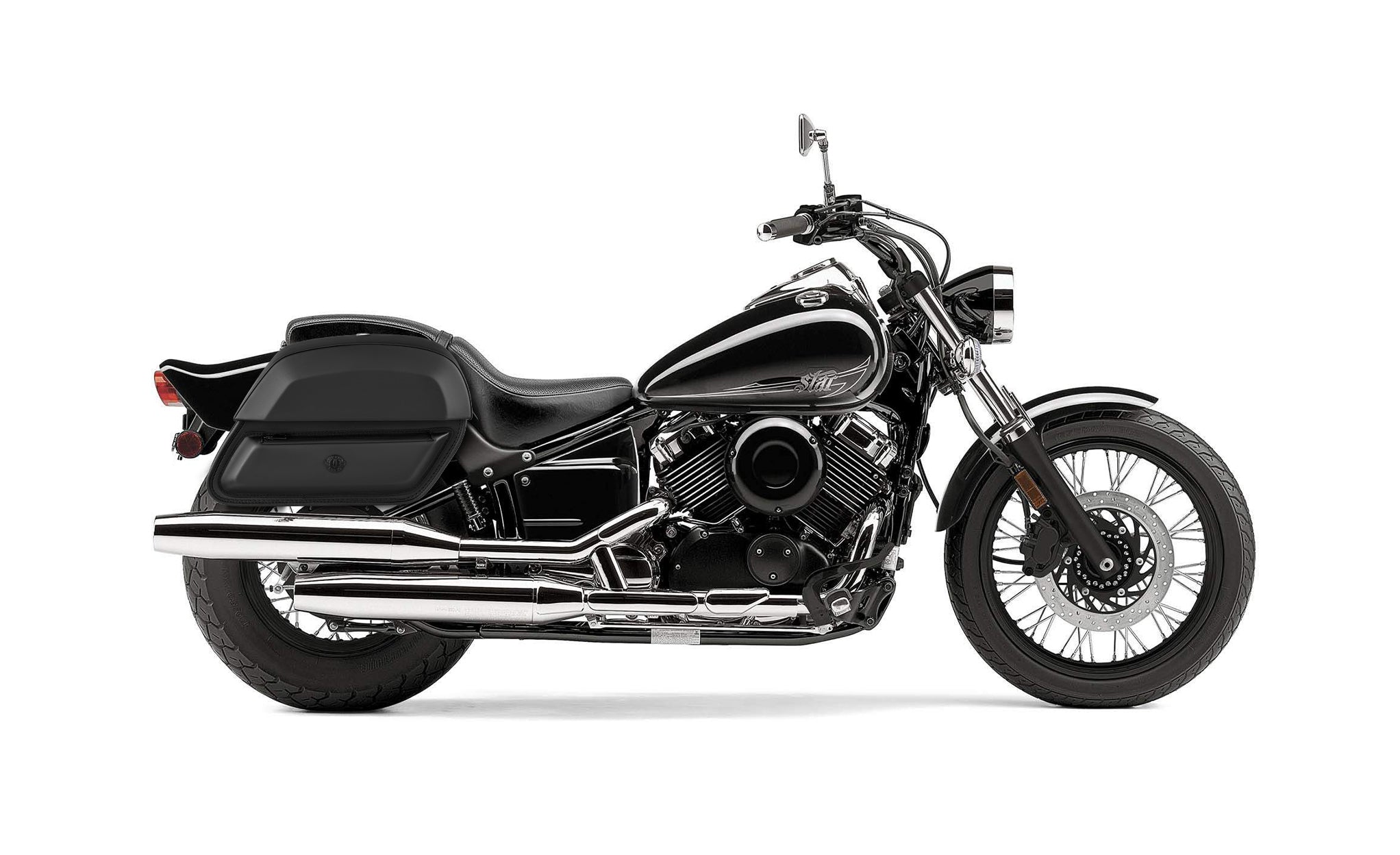 28L - Wraith Medium Yamaha V Star 650 Custom XVS65T Leather Motorcycle Saddlebags BAG on Bike View @expand