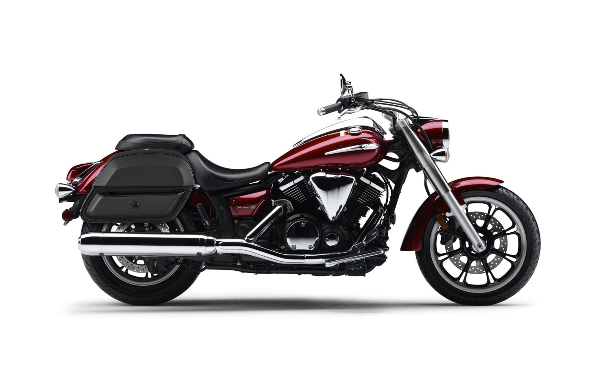 28L - Wraith Medium Yamaha V Star 950 Leather Motorcycle Saddlebags BAG on Bike View @expand