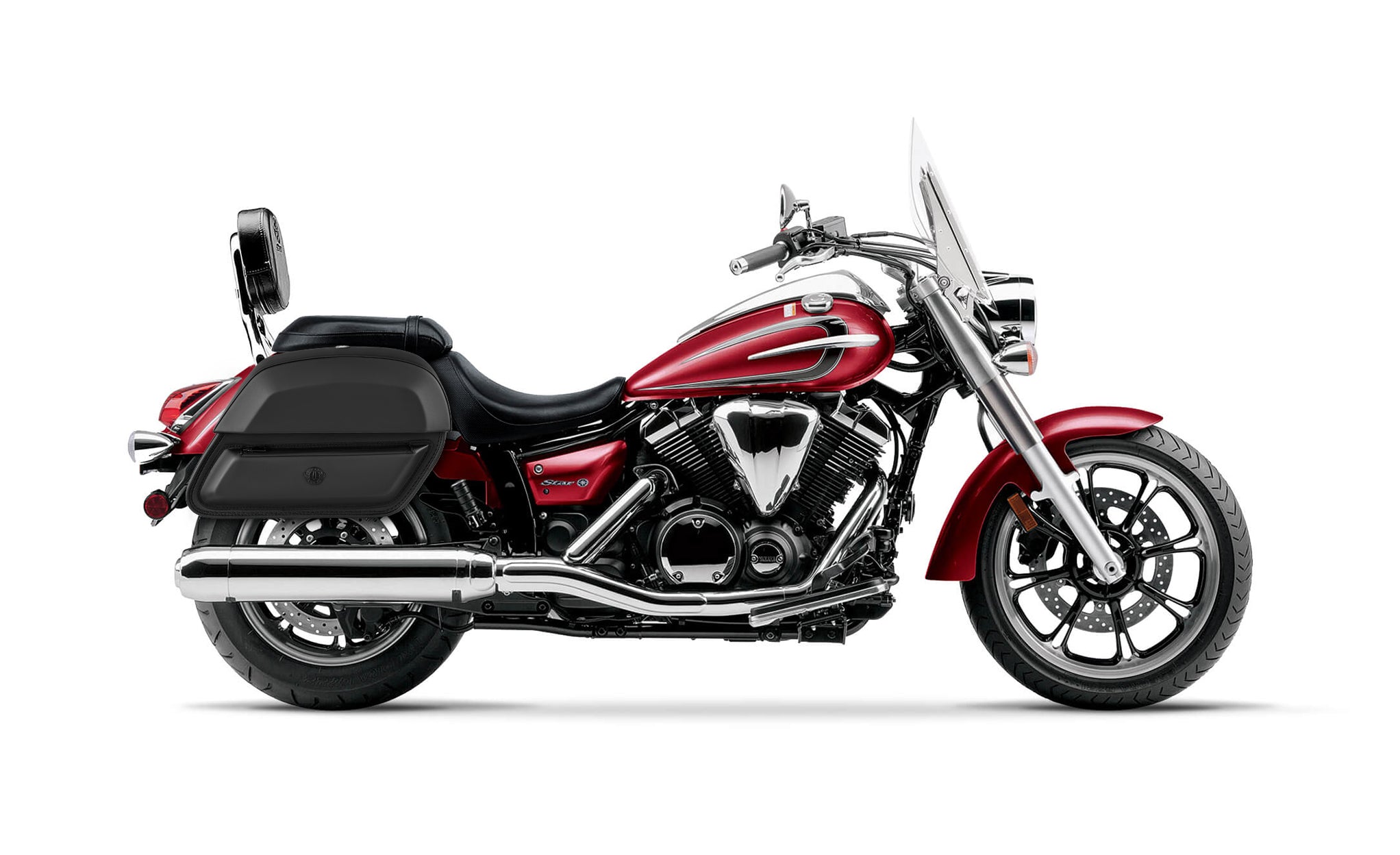 28L - Wraith Medium Yamaha V Star 950 Tourer Leather Motorcycle Saddlebags BAG on Bike View @expand