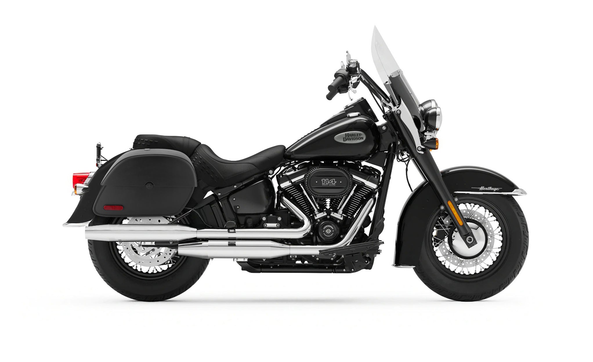 28L - Panzer Medium Quick Mount Leather Saddlebags For Harley Softail Heritage FLHC/S @expand