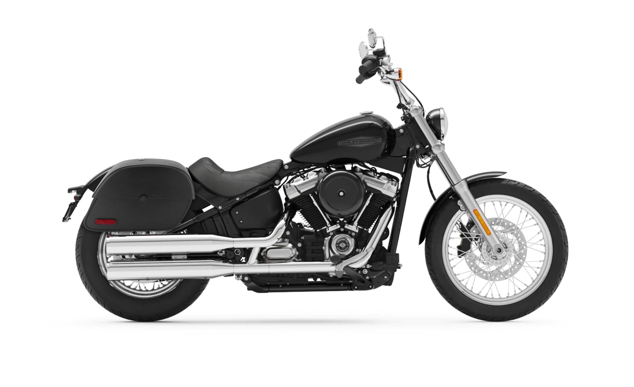 28L - Panzer Medium Quick Mount Leather Saddlebags For Harley Softail Standard FXST @expand