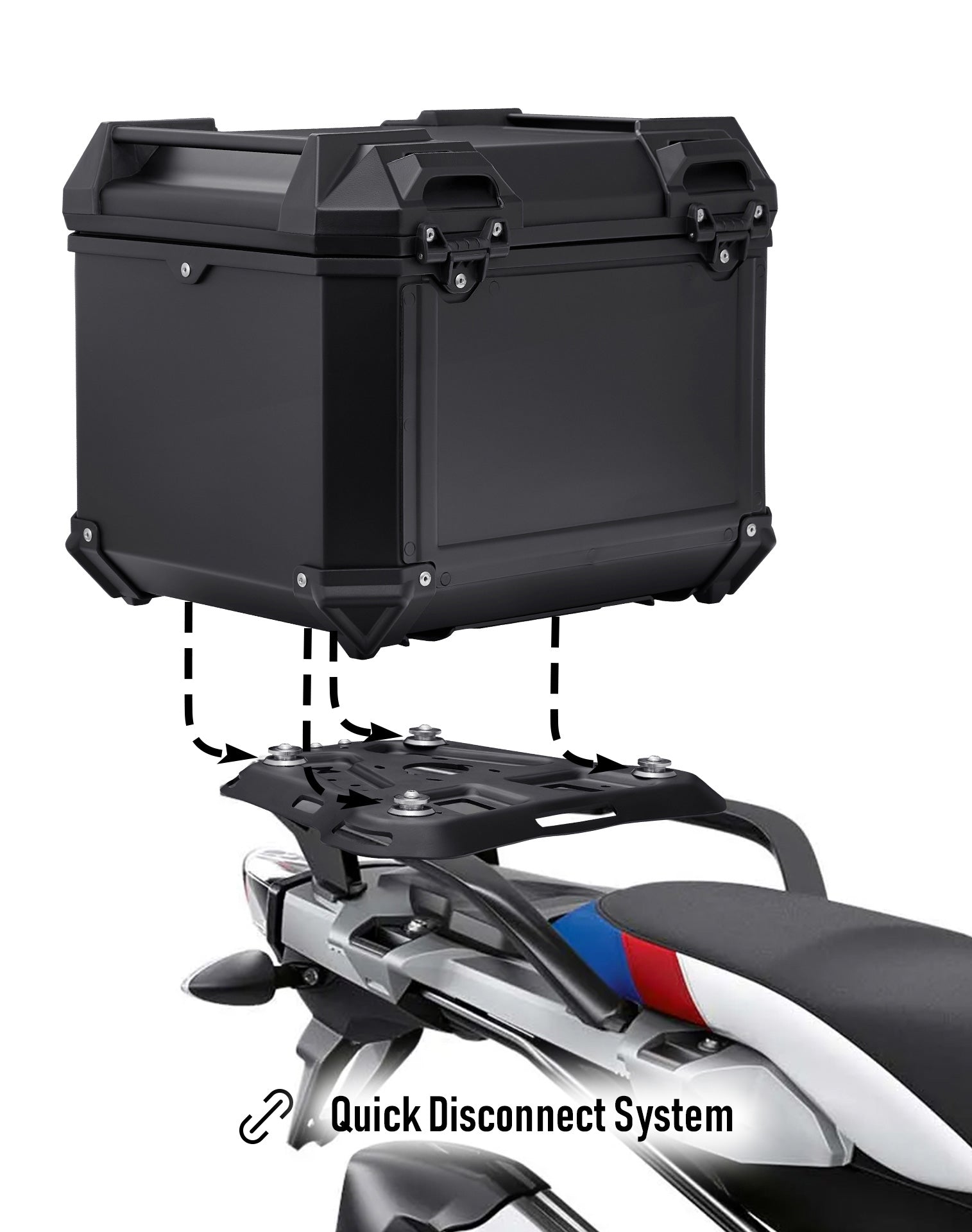 38L - Apex XL BMW GS 1250 Aluminum Top Case Black Quick Disconnect System