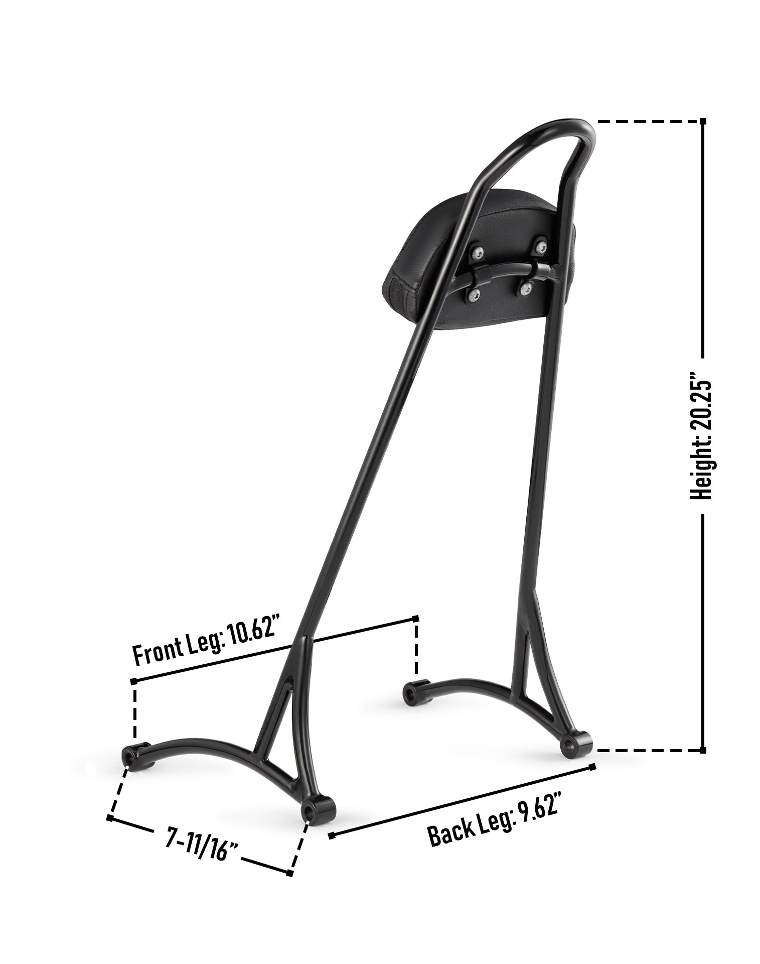 Viking Iron Born 20" Sissy Bar with Backrest Pad for Harley Sportster 883 Iron XL883N Gloss Black Dimension