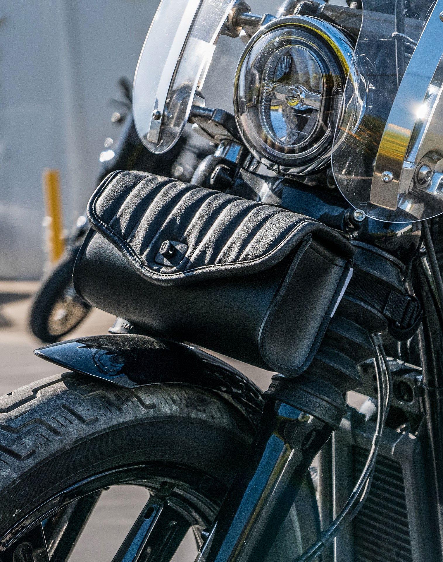 Viking Iron Born Vertical Stitch Triumph Leather Motorcycle Handlebar Bag