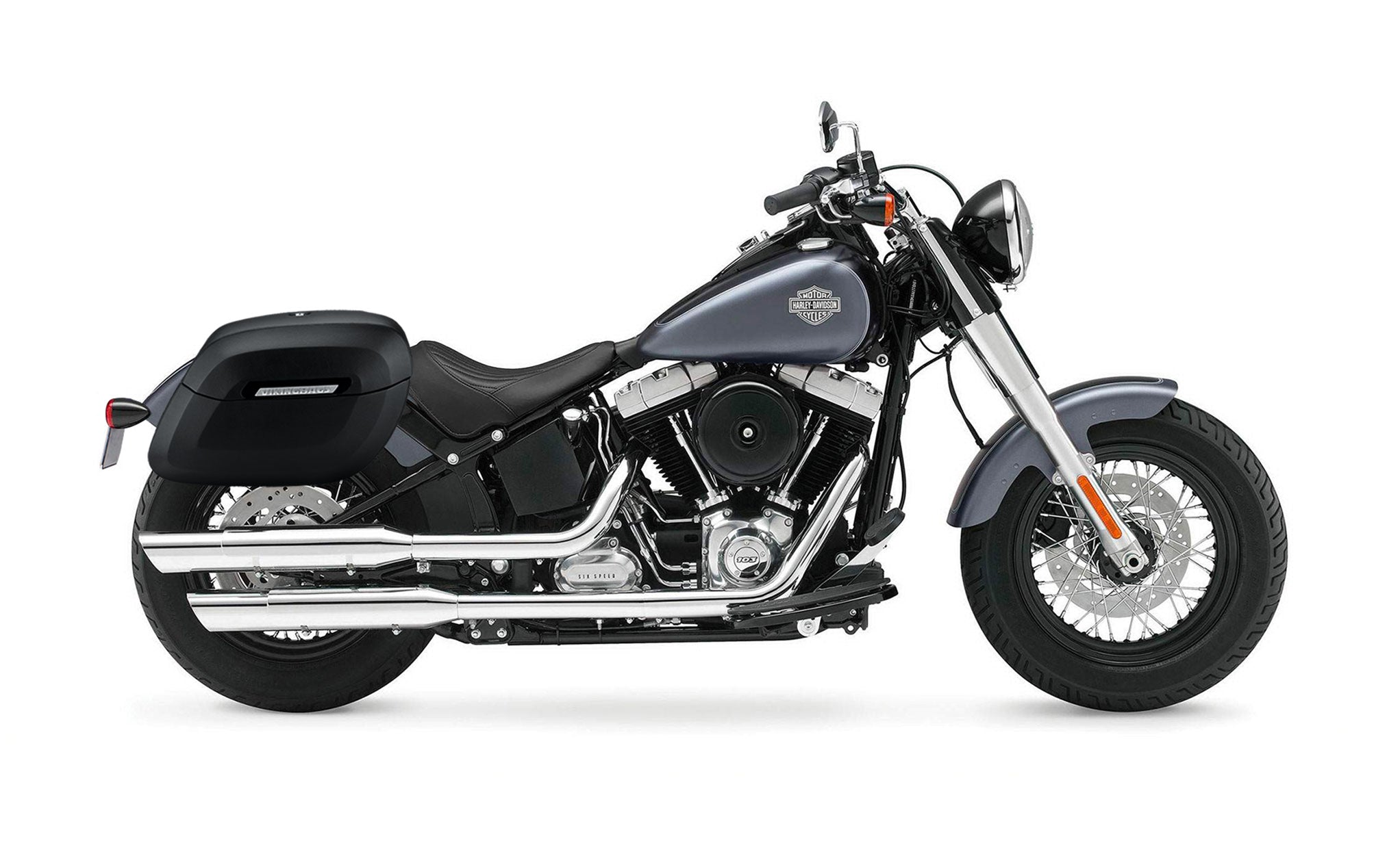 40L - Lamellar Raven XL Matte Motorcycle Hard Saddlebags for Harley Softail Slim FLS @expand