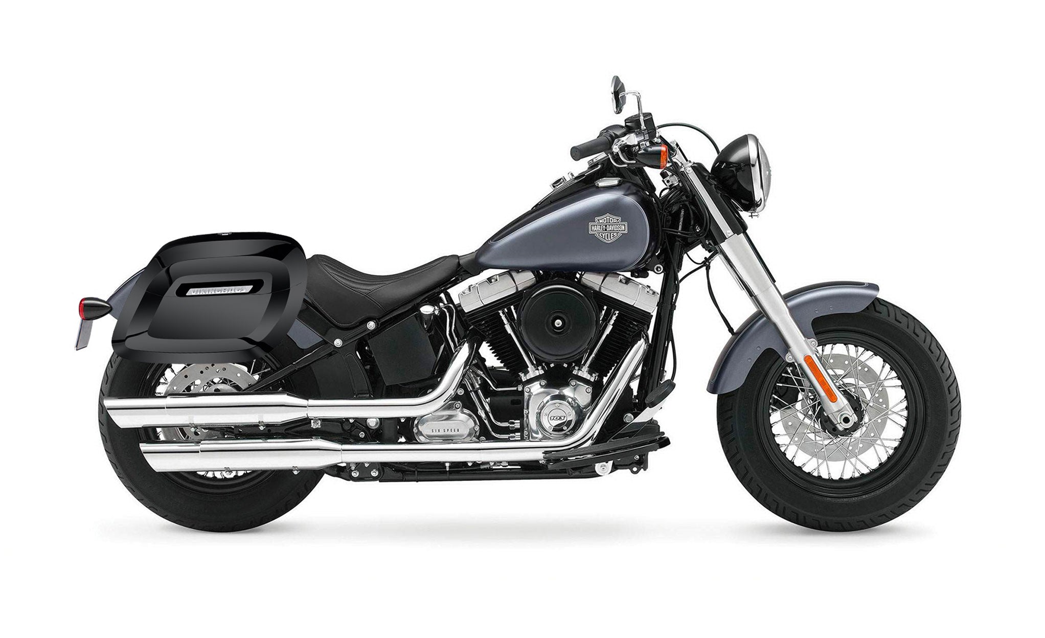 40L - Lamellar Raven XL Painted Motorcycle Hard Saddlebags for Harley Softail Slim FLS @expand