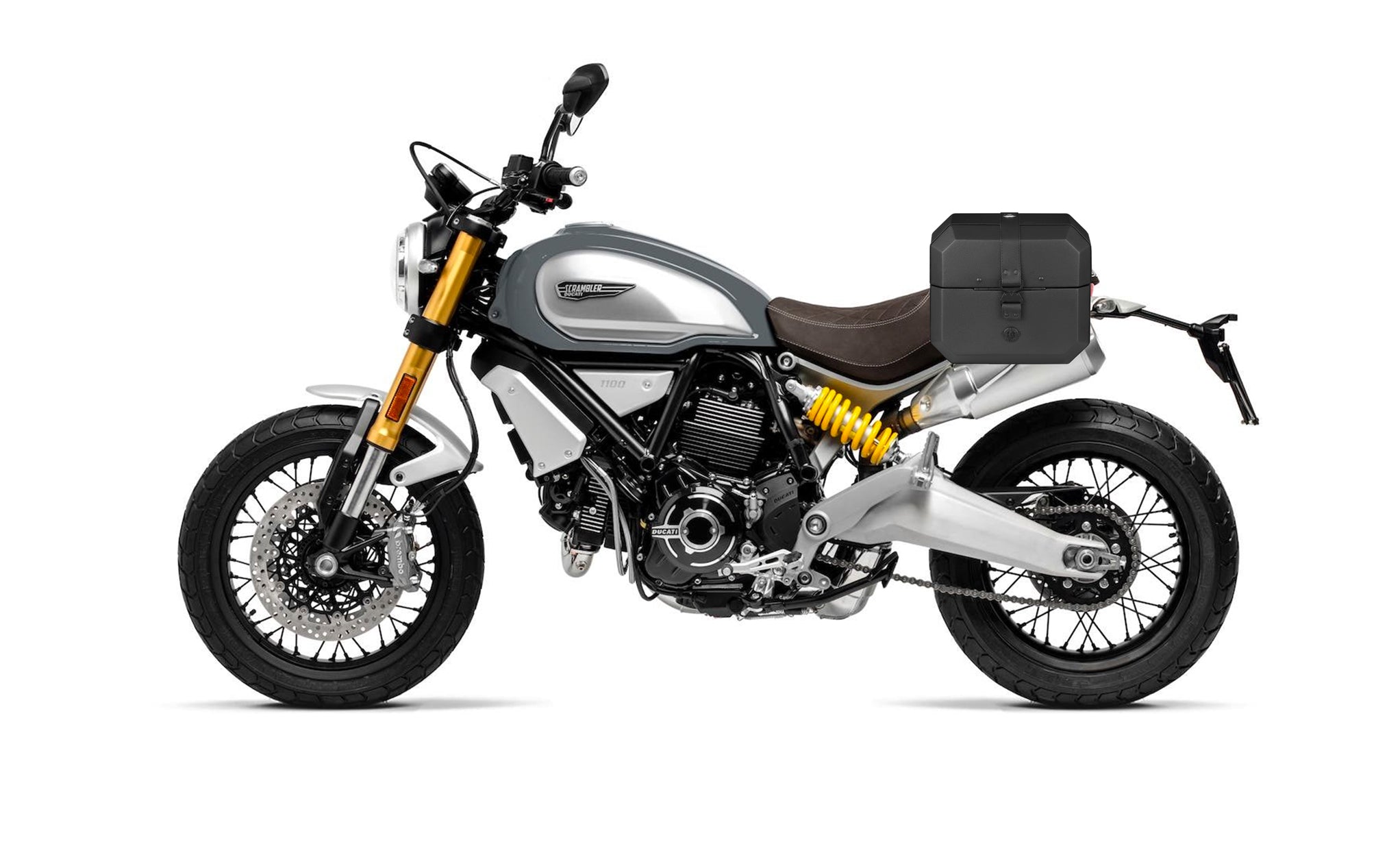 10L - Outlaw Quick Mount Small Ducati Scrambler 1100/Special/Sport Hard Solo Saddlebag (Left Only) Bag on Bike @expand