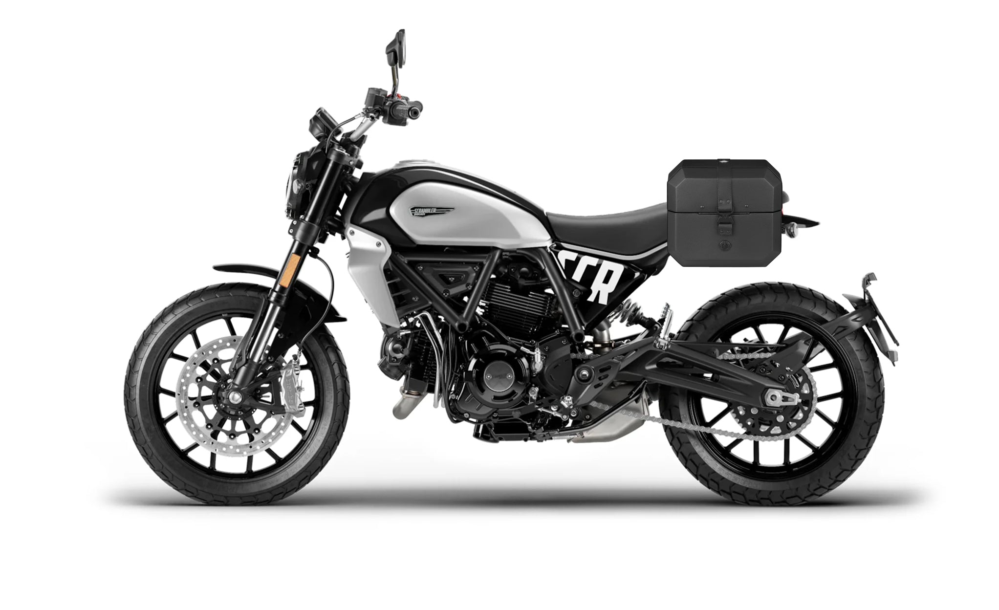 10L - Outlaw Quick Mount Small Ducati Scrambler (2018-2022) Hard Solo Saddlebag (Left Only) Bag on Bike @expand