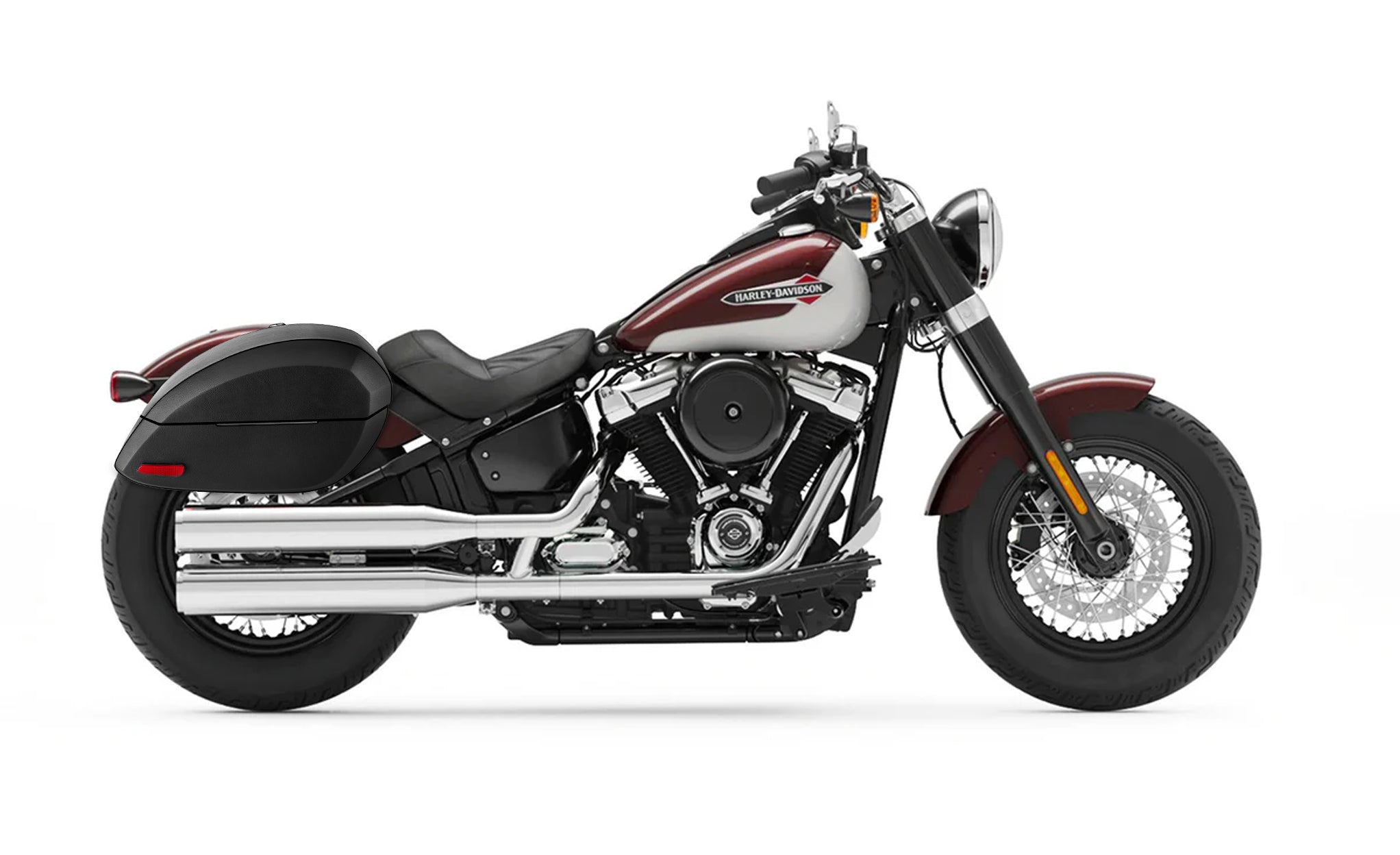 28L - Phantom Large Leather Wrapped Hard Saddlebags For Harley Softail Slim FLSL Bag on Bike @expand