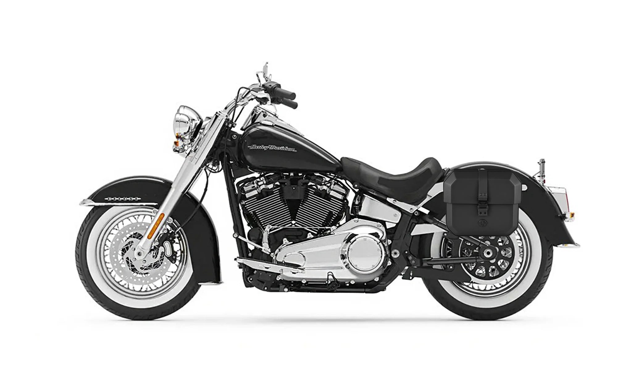 Viking Outlaw 10 Liters Small Quick Mount Harley Softail Deluxe Flde Hard Solo Saddlebag Left Only Bag on Bike @expand