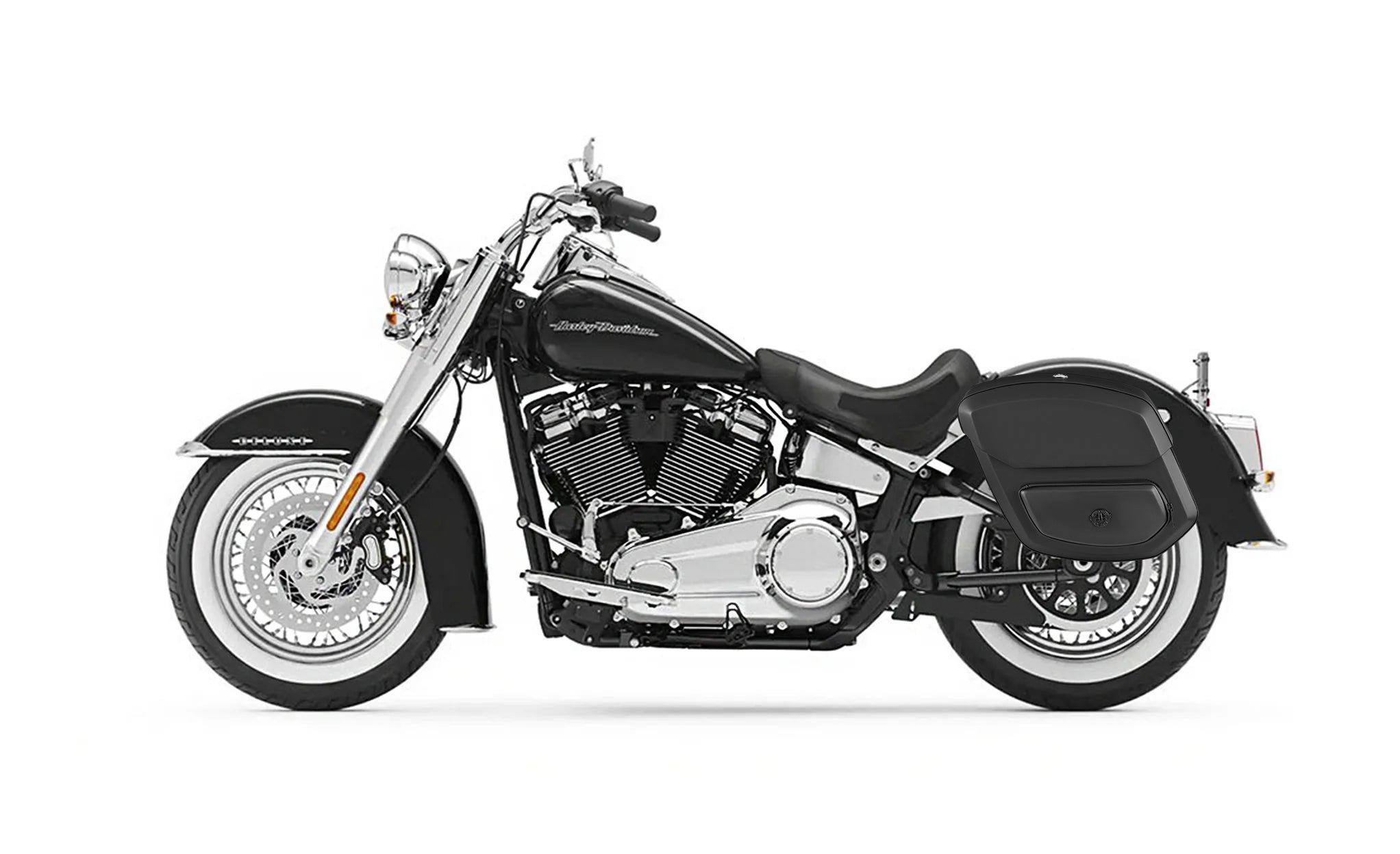 Viking 20L Ironclad Quick Mount Medium Harley Softail Deluxe Flde Solo Hard Saddlebag Left Only Bag on Bike @expand