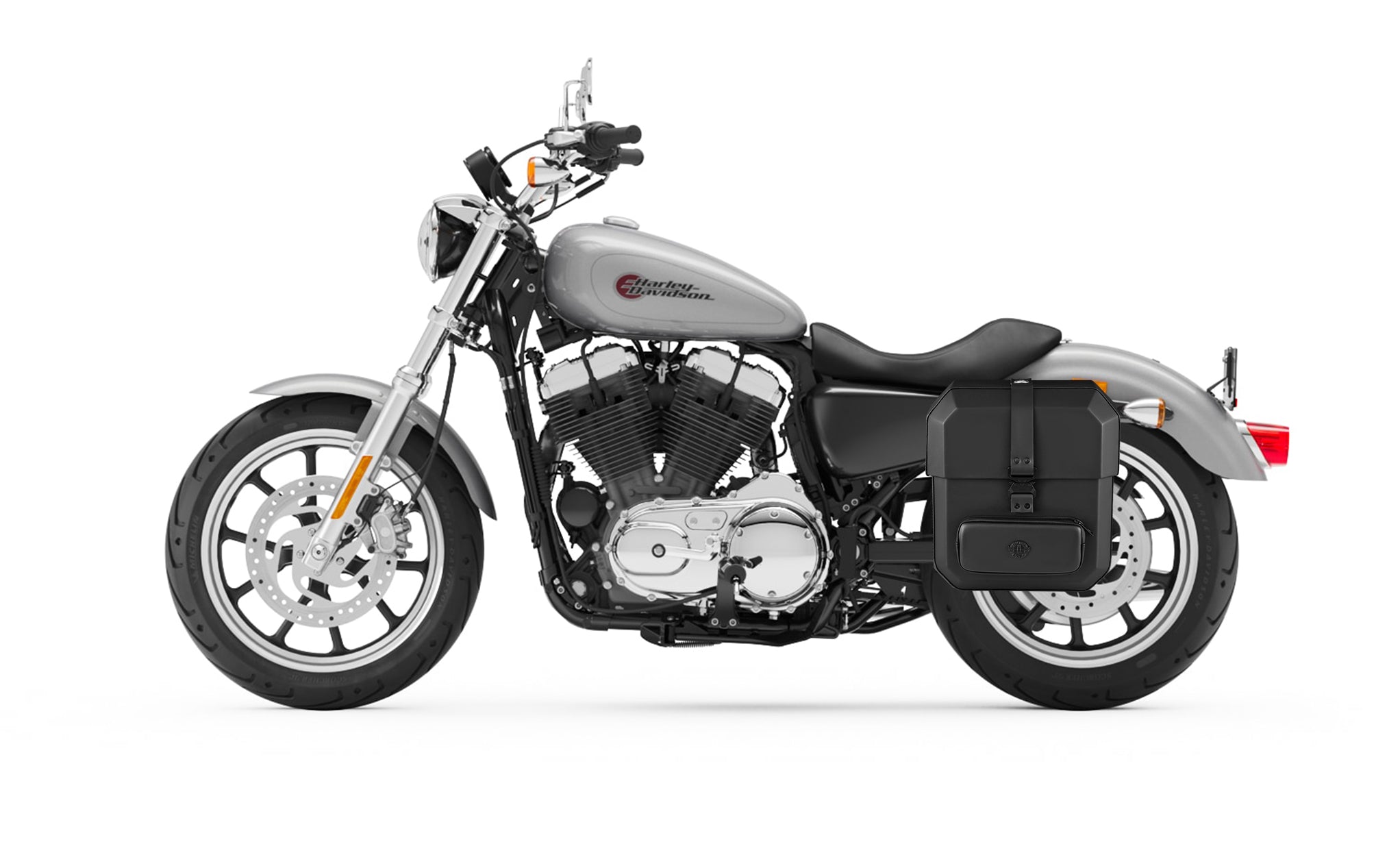 Viking 15L Outlaw Quick Mount Medium Harley Sportster Superlow Solo Hard Saddlebag Left Only Bag on Bike @expand