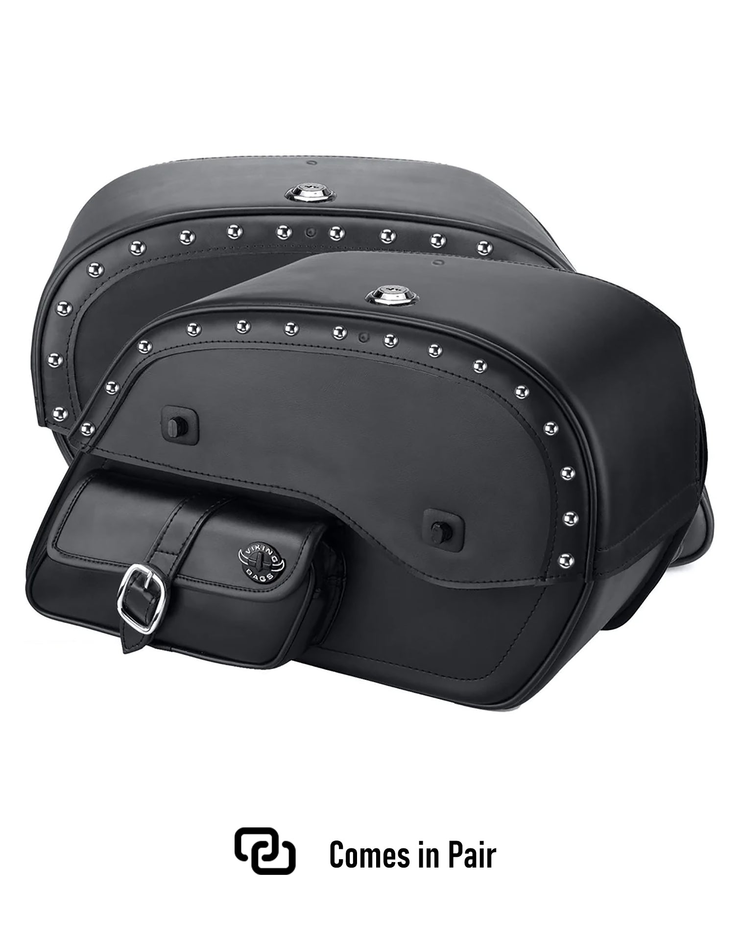 Viking Side Pocket Large Studded Kawasaki Vulcan 900 Classic Vn900 Leather Motorcycle Saddlebags Comes in Pair