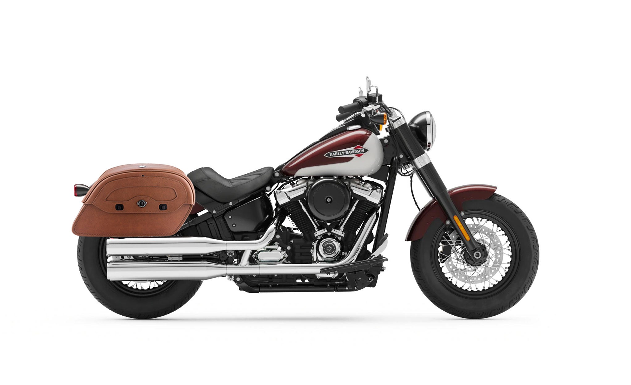 Viking Warrior Brown Large Leather Motorcycle Saddlebags for Harley Softail Slim Bag on Bike View @expand
