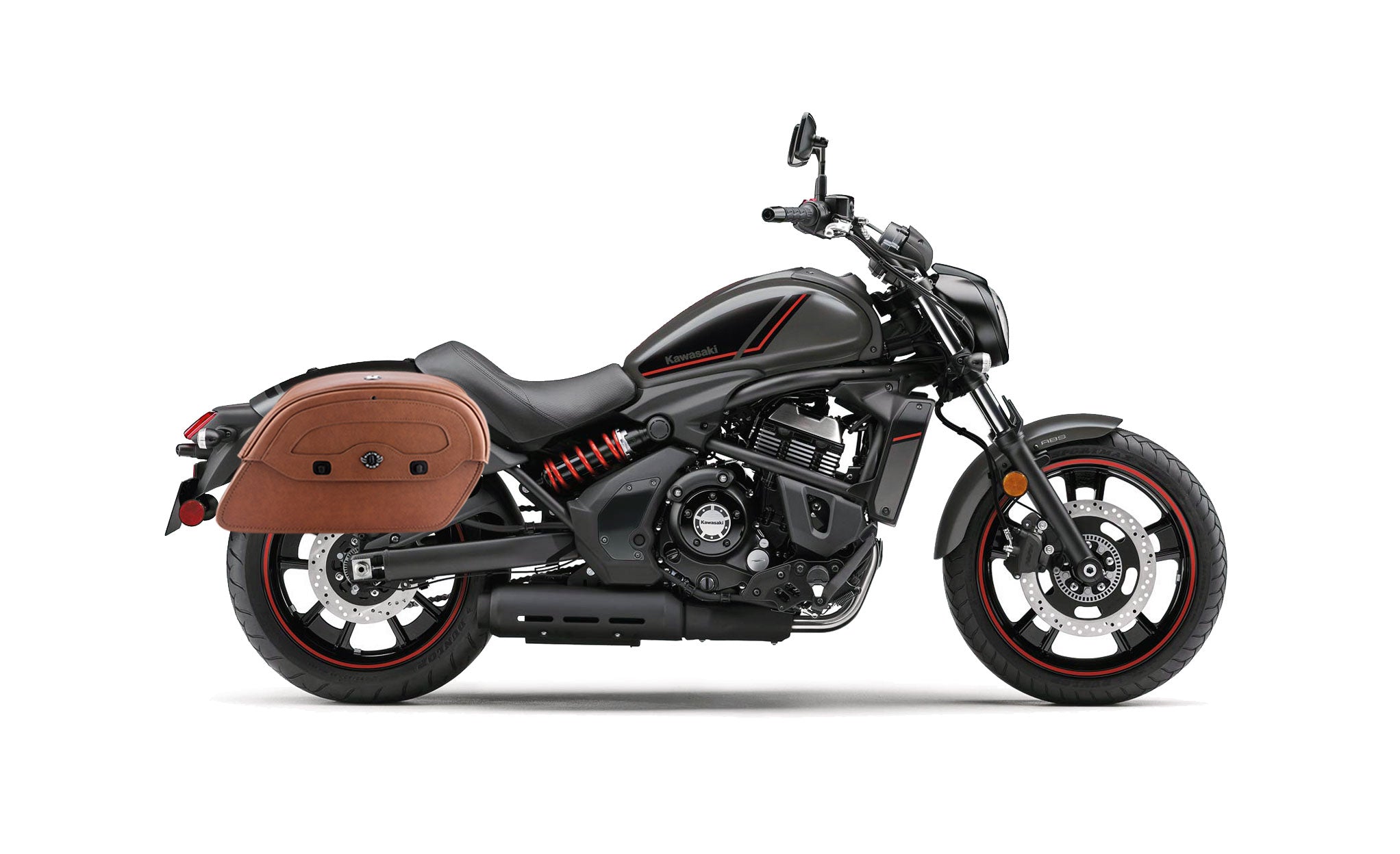 Viking Warrior Brown Large Kawasaki Vulcan S Leather Motorcycle Saddlebags Bag on Bike View @expand