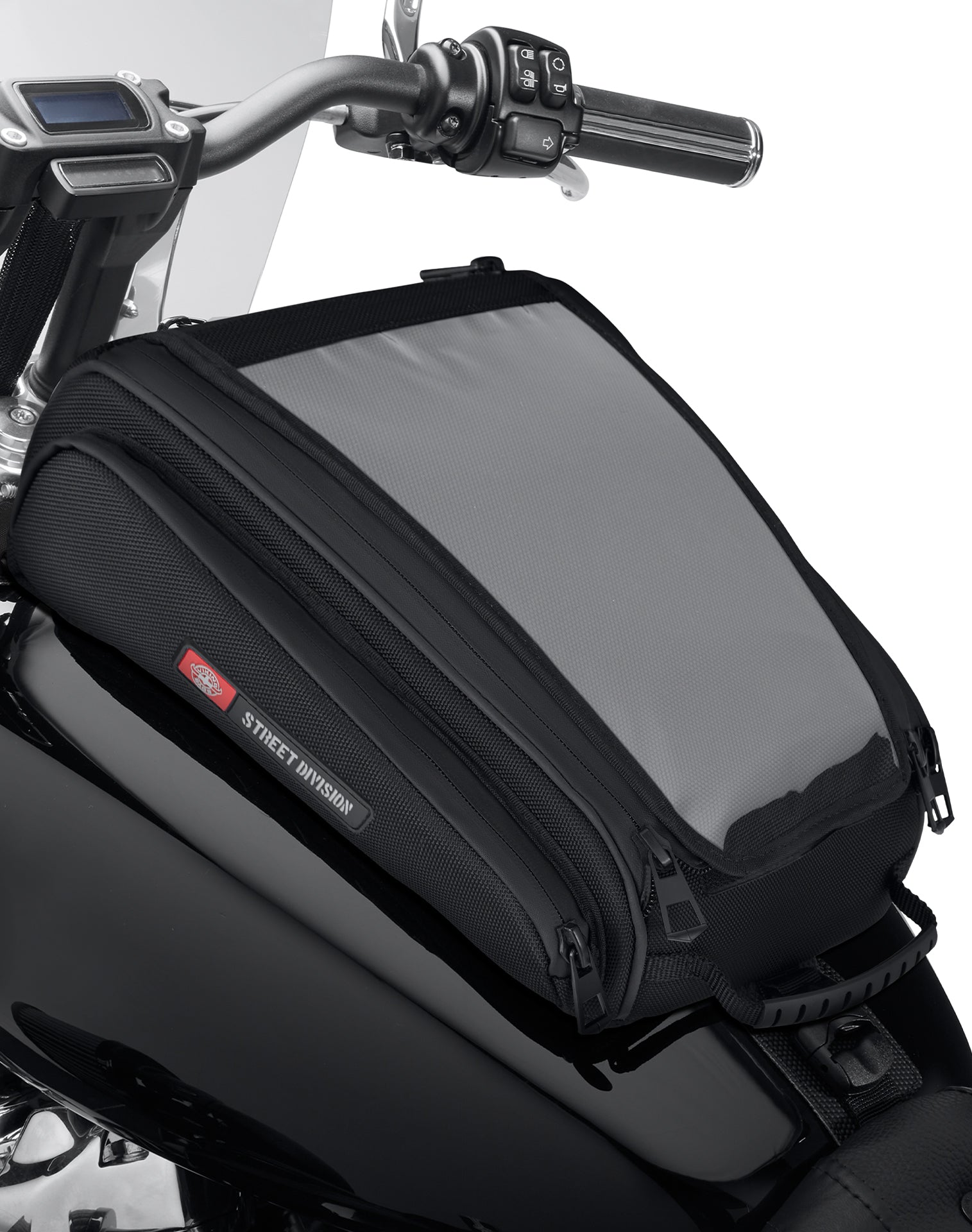 Viking Voyage Tank Bag for Harley Softail Breakout FXBR/S Closeup Bag on Bike