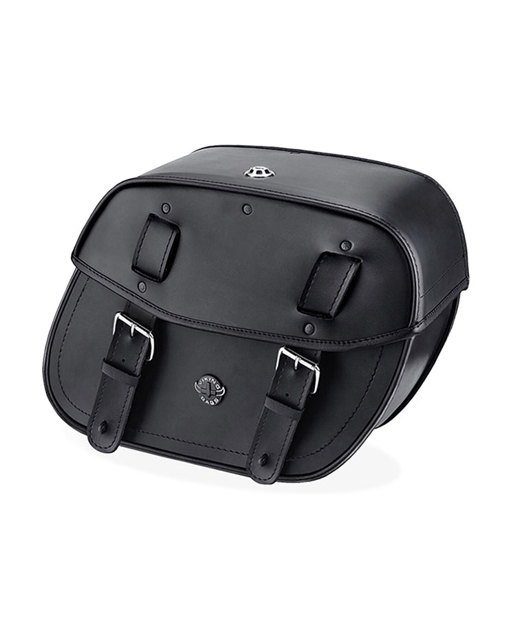 Viking Arch Large Shock Cut-out Leather Motorcycle Saddlebags for Harley Dyna Street Bob FXDB/I Main view