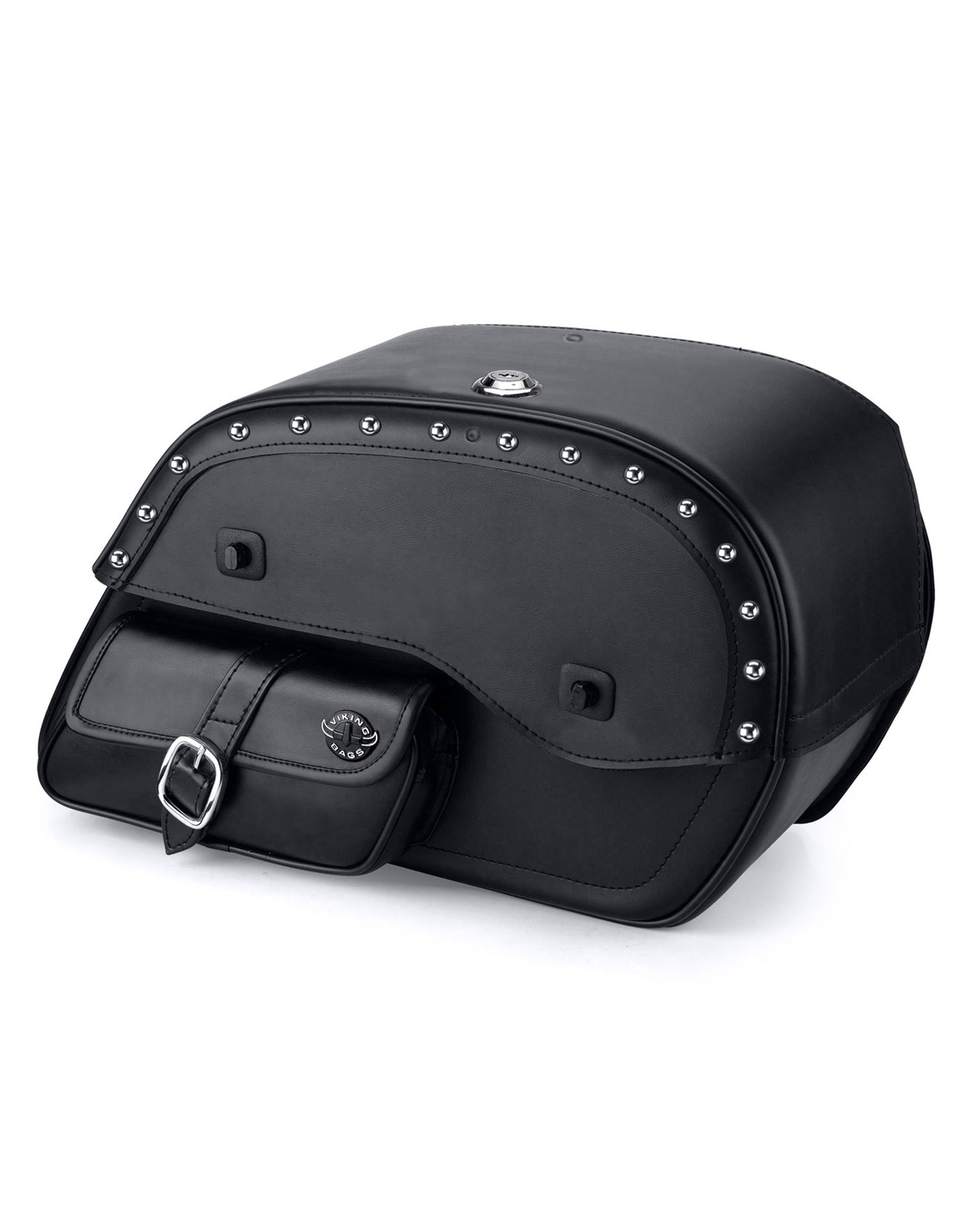 Viking Side Pocket Large Studded Leather Motorcycle Saddlebags for Harley Softail Breakout FXSB Main view
