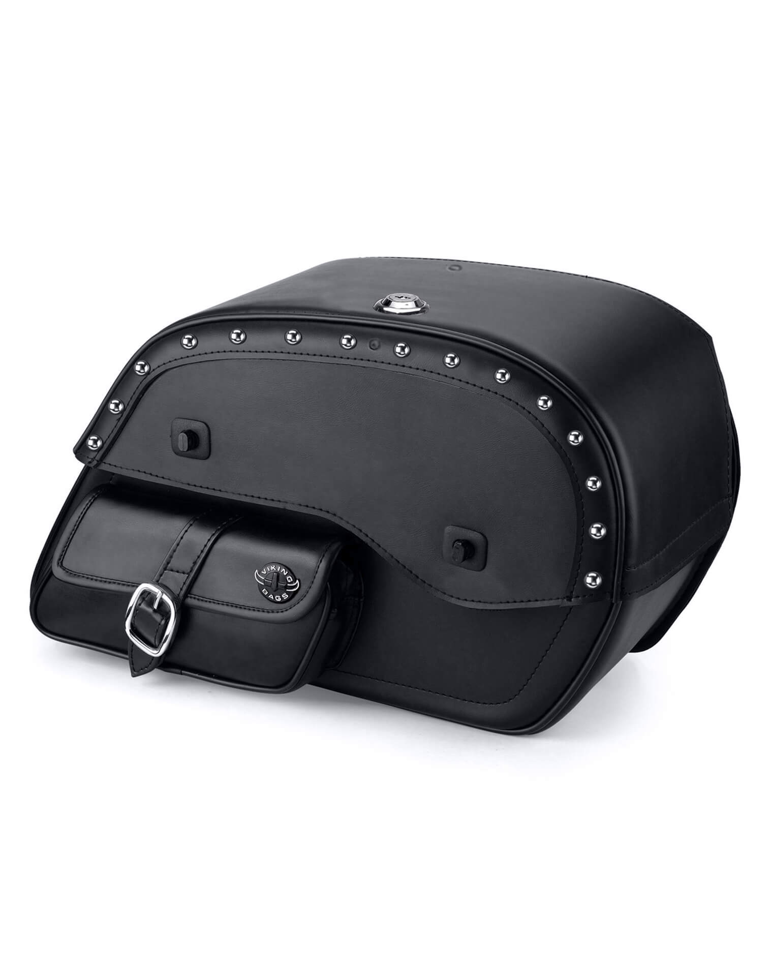 Viking Side Pocket Large Studded Leather Motorcycle Saddlebags for Harley Softail Low Rider S FXLRS Main Bag View